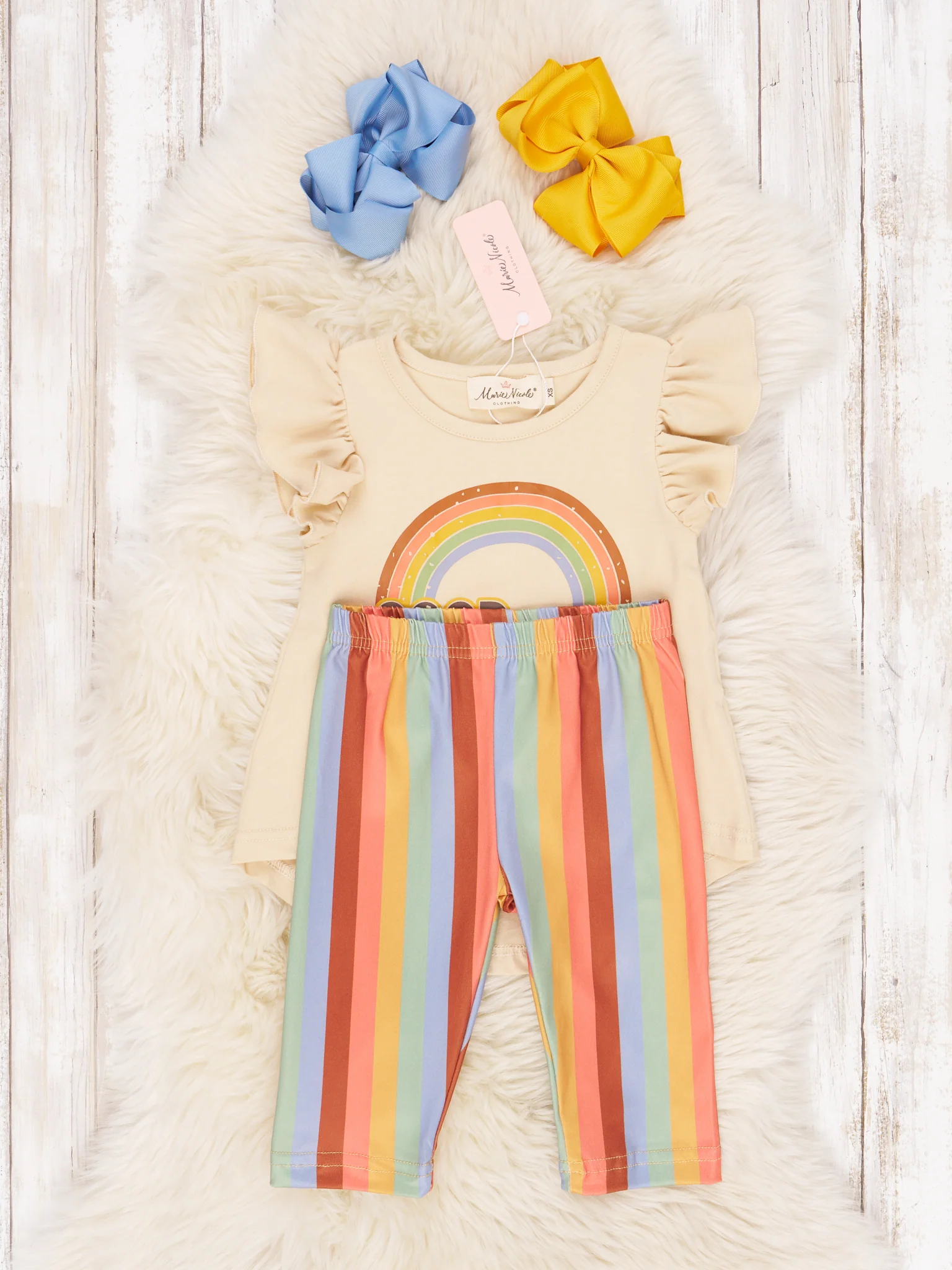 Rainbow "Good Vibes Only" Ruffle Outfit - Image 2