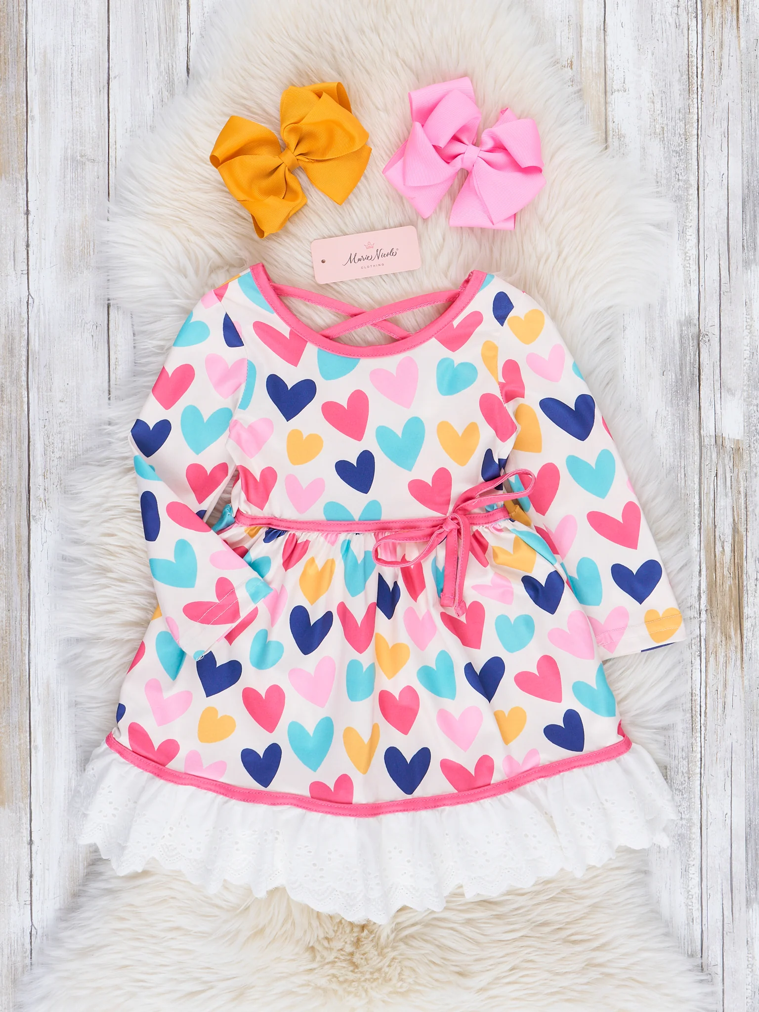 Rainbow Hearts Valentine Lace Ruffle Dress