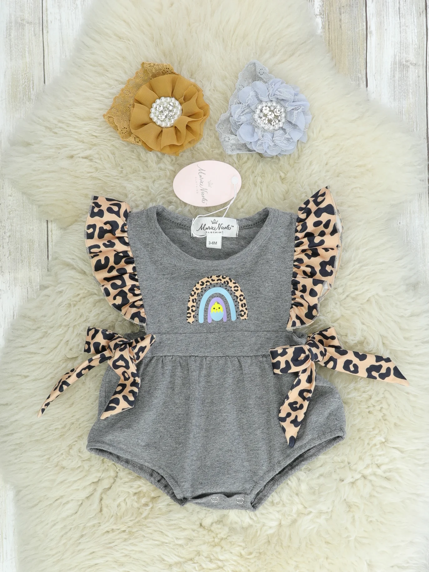 Rainbow Leopard Easter Chick Bubble Romper