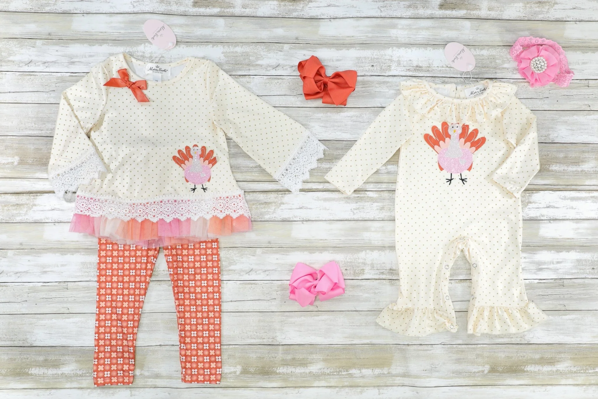 Pink Polka Dot Turkey Ruffle Romper - Image 2