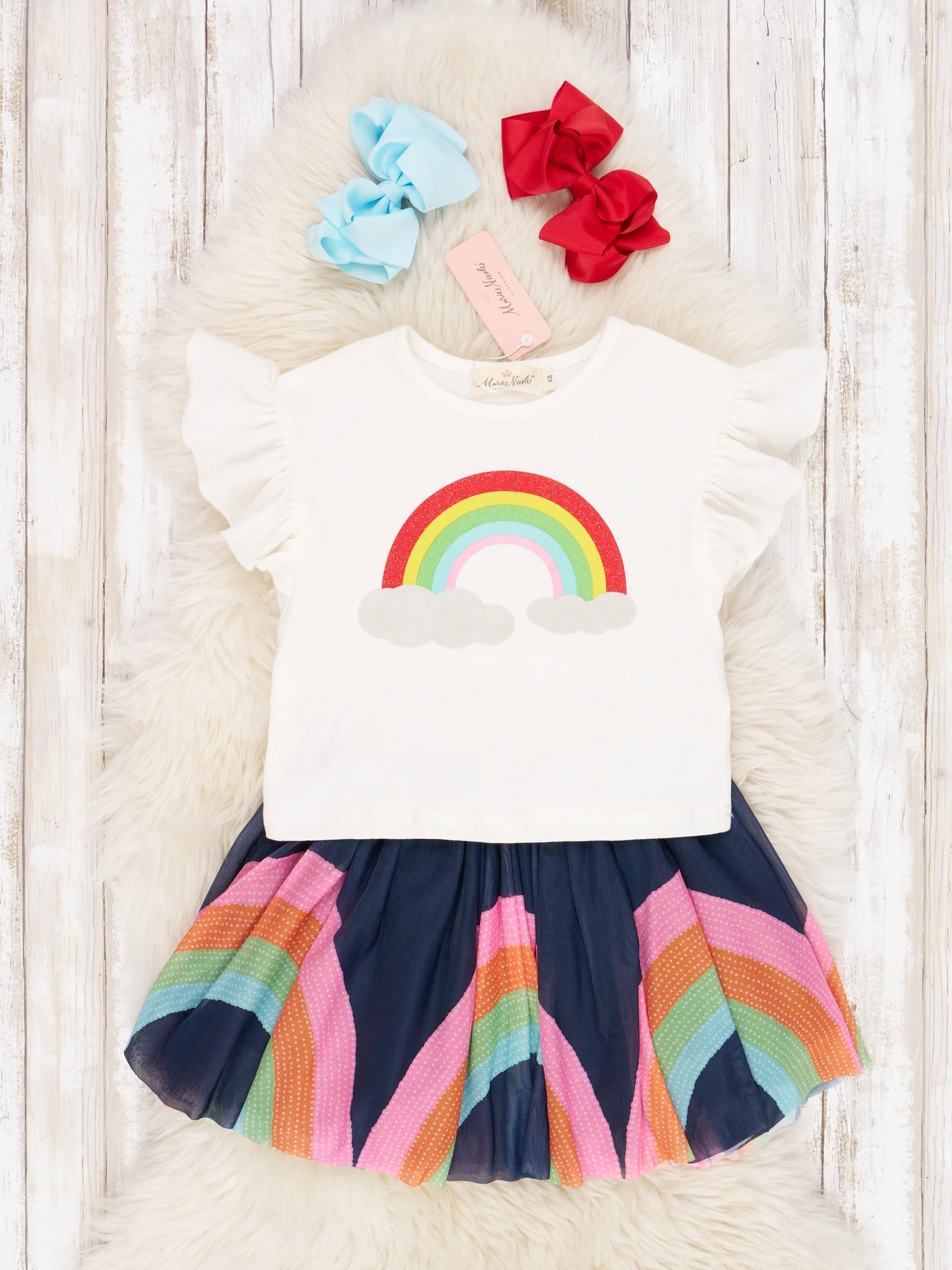 Rainbow Ruffle Top & Tulle Skirt Outfit