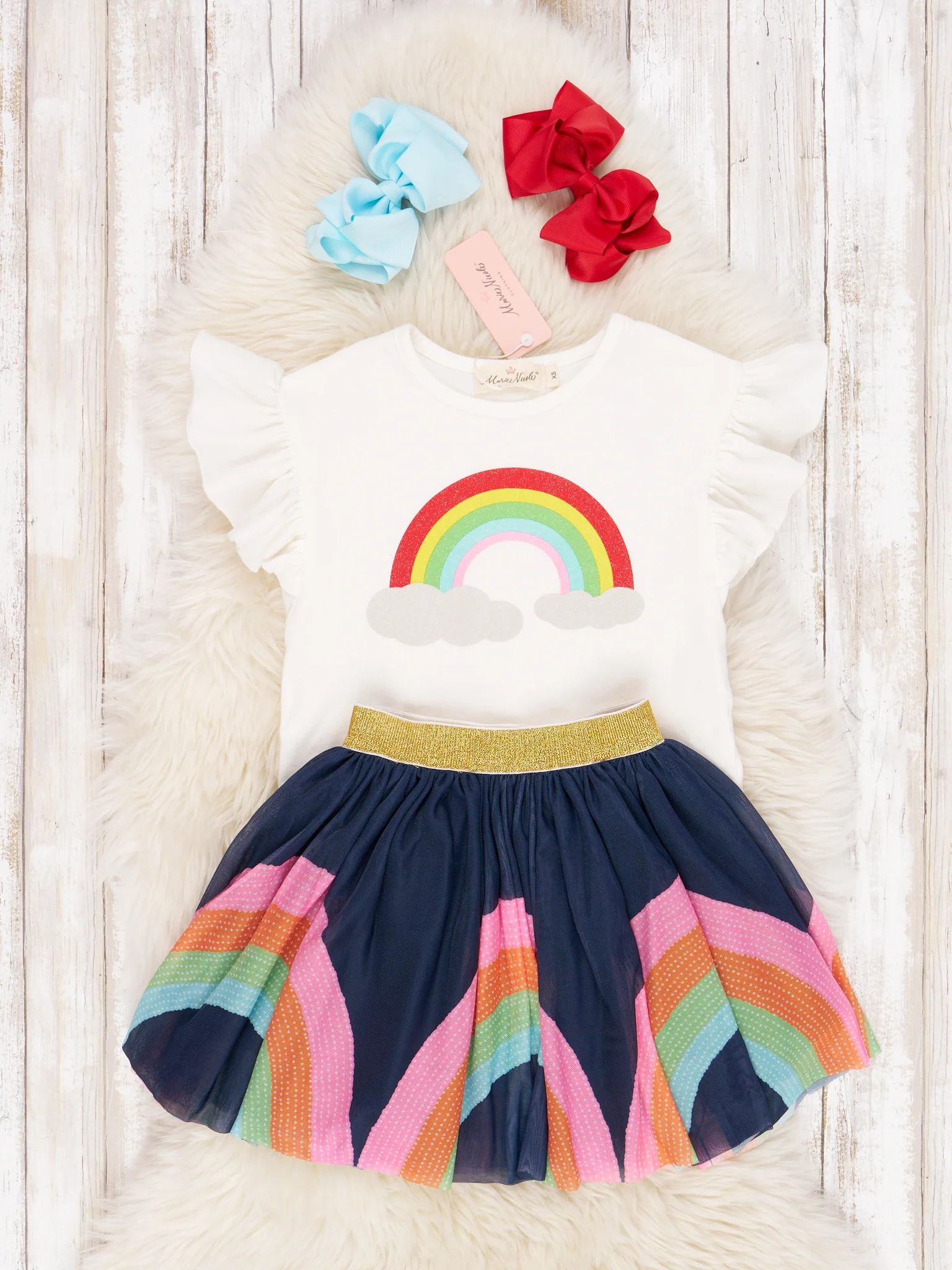 Rainbow Ruffle Top & Tulle Skirt Outfit - Image 2