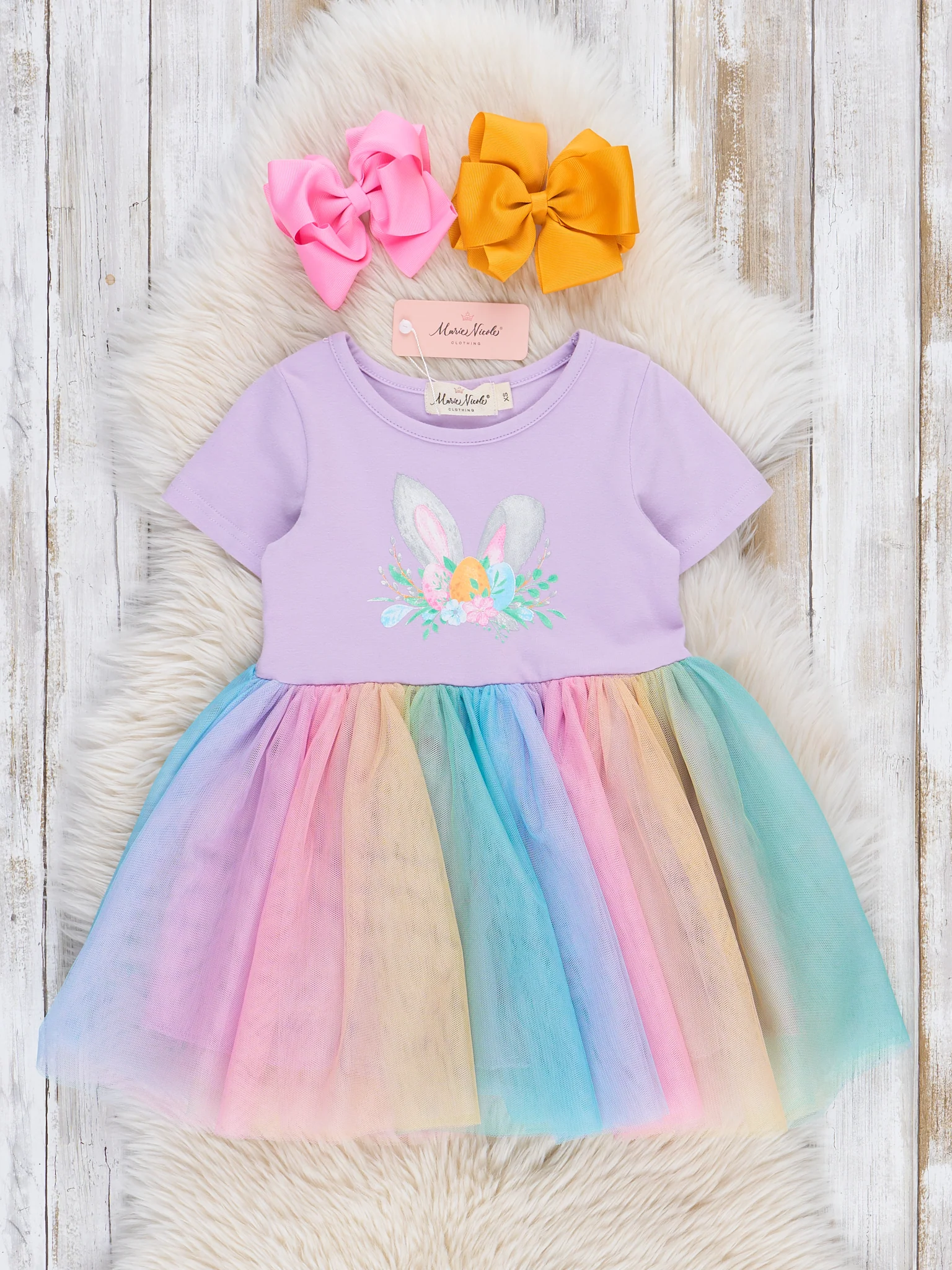 Rainbow Runny Tulle Bunny Dress