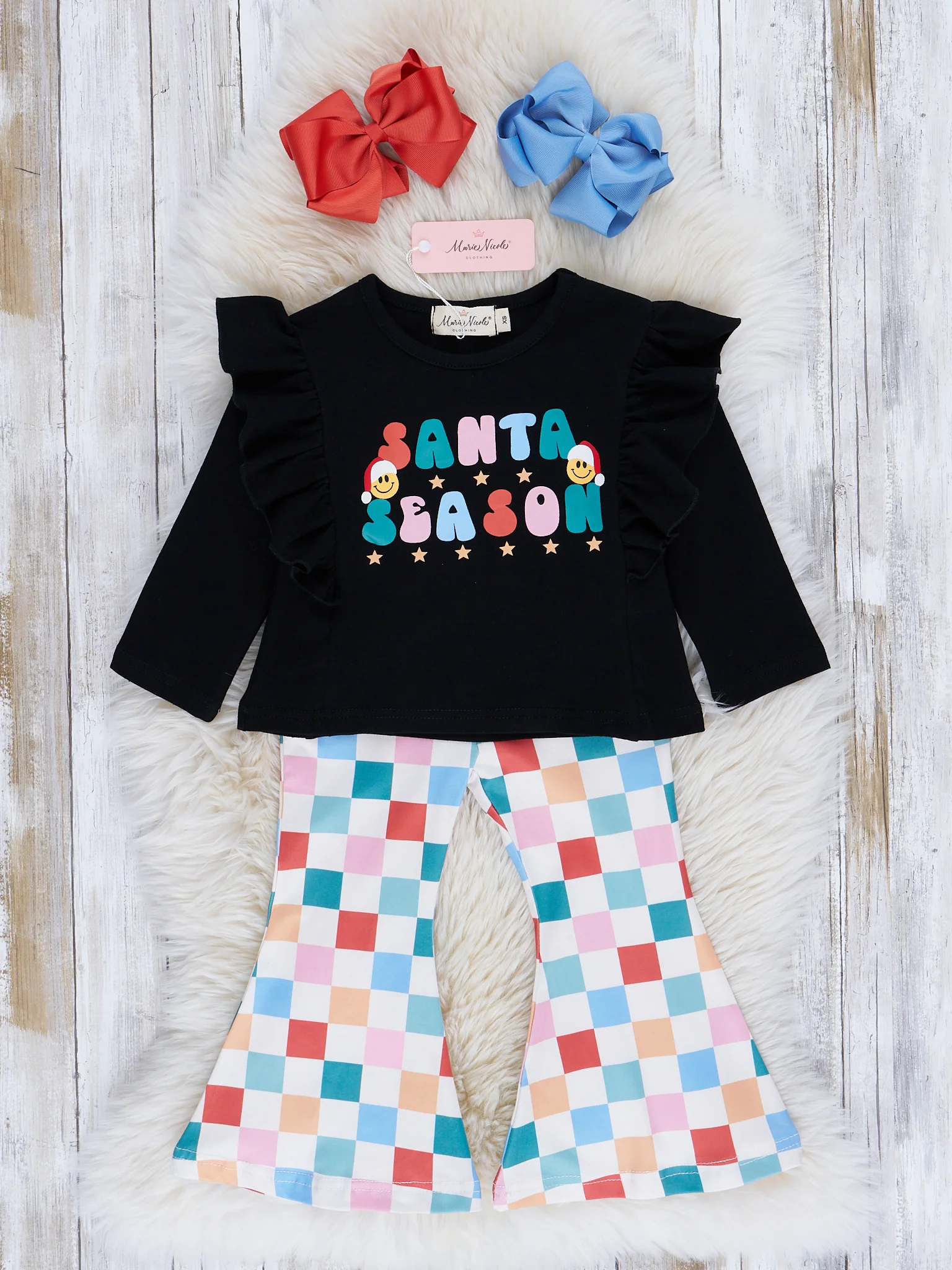 Rainbow Squares "Santa Season" Bell Bottom Outfit