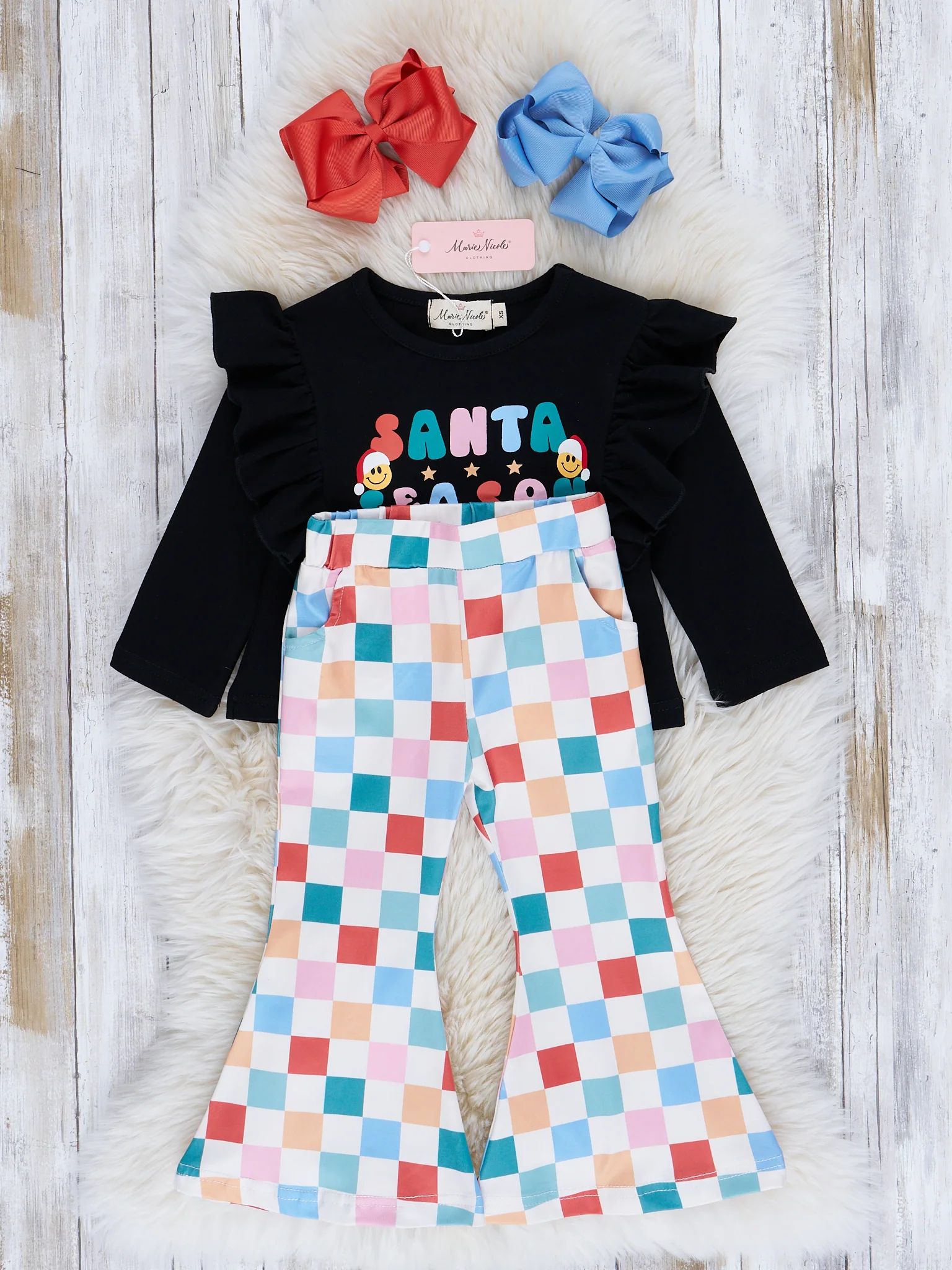 Rainbow Squares "Santa Season" Bell Bottom Outfit - Image 2