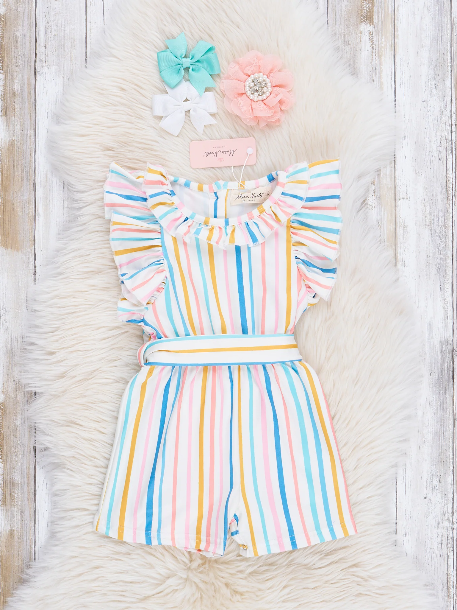 Rainbow Stripes Ruffle Romper