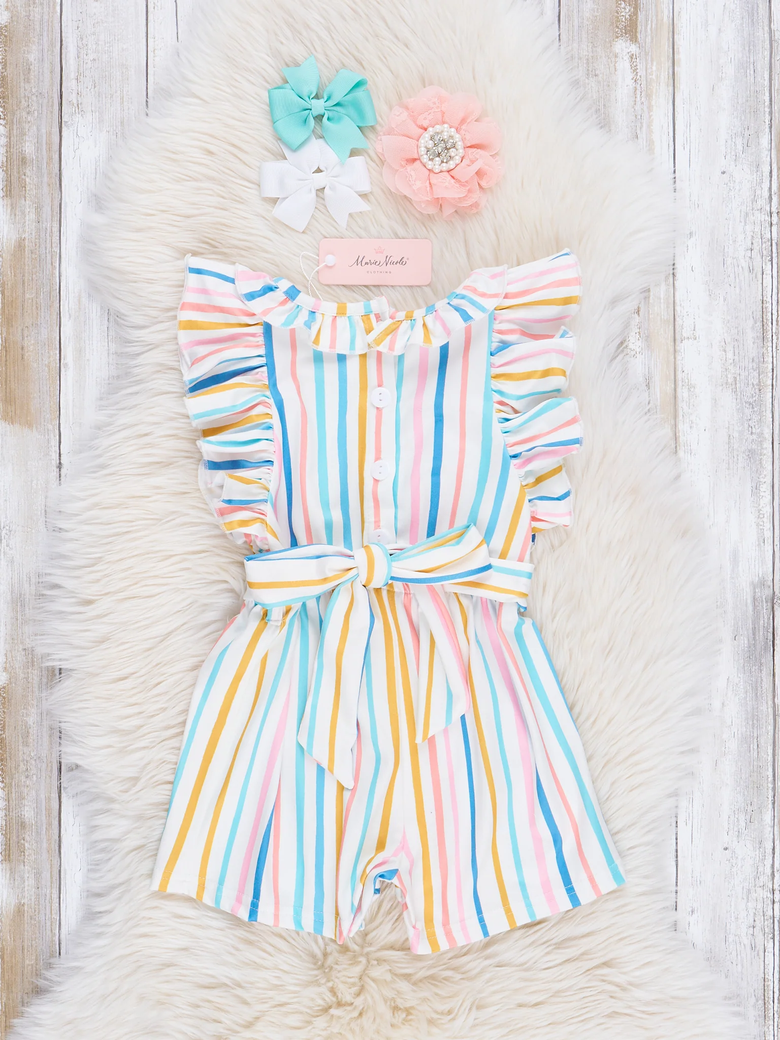 Rainbow Stripes Ruffle Romper - Image 2