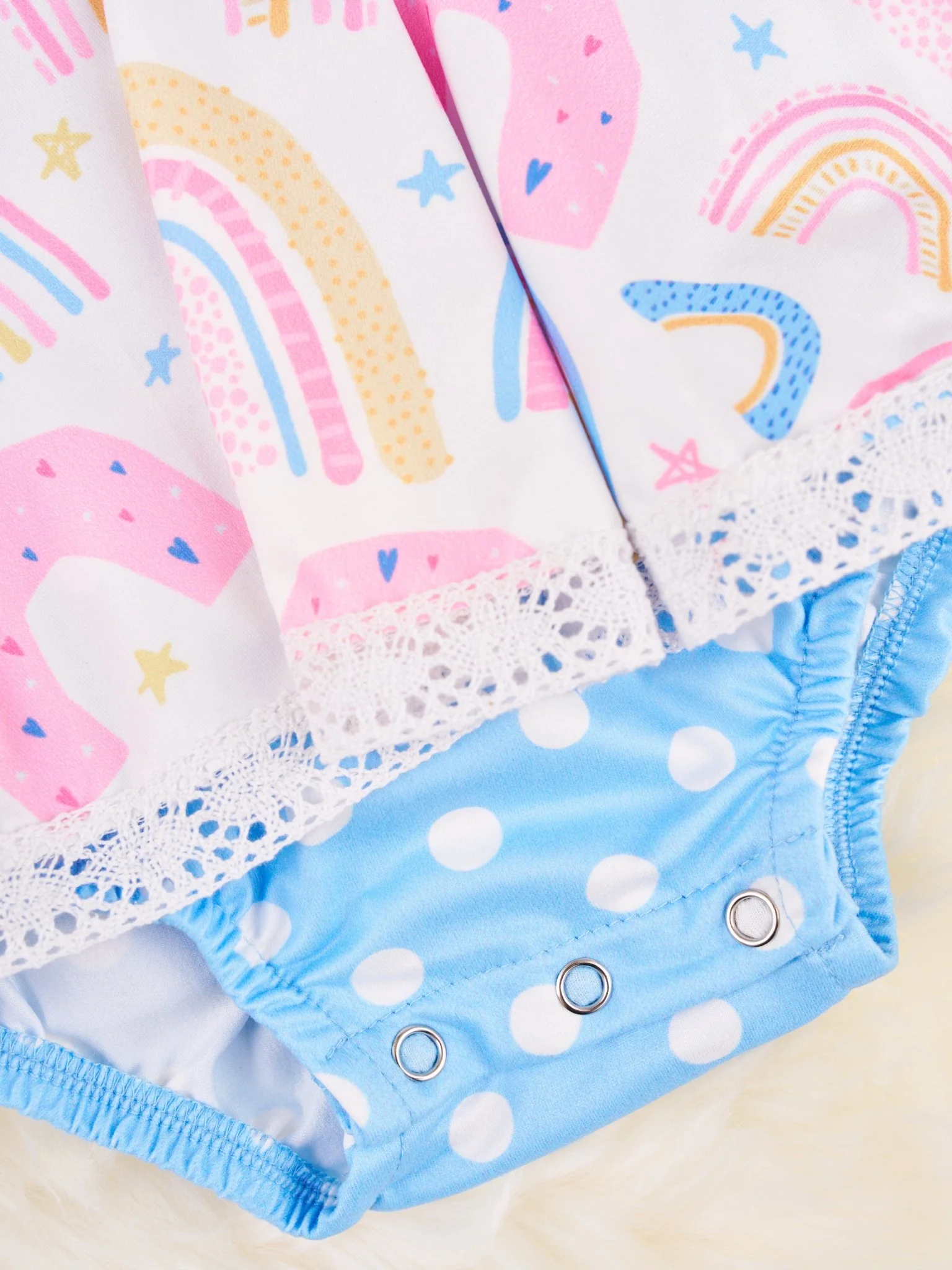 Rainbows & Stars Ruffle Dressy Romper - Image 3