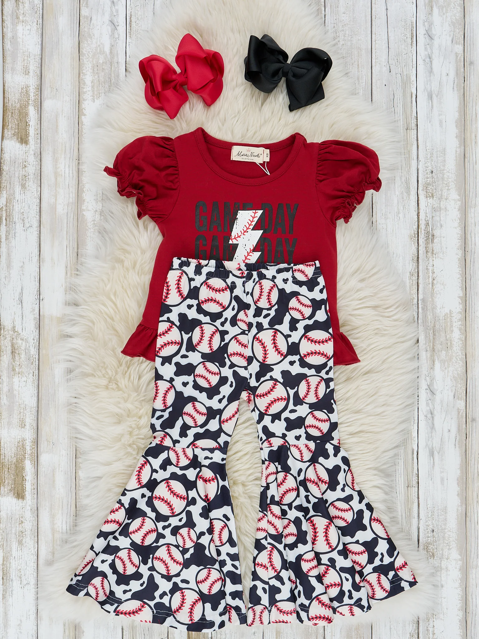 Red & Black Game Day Ruffle Bell Outfit - Image 2