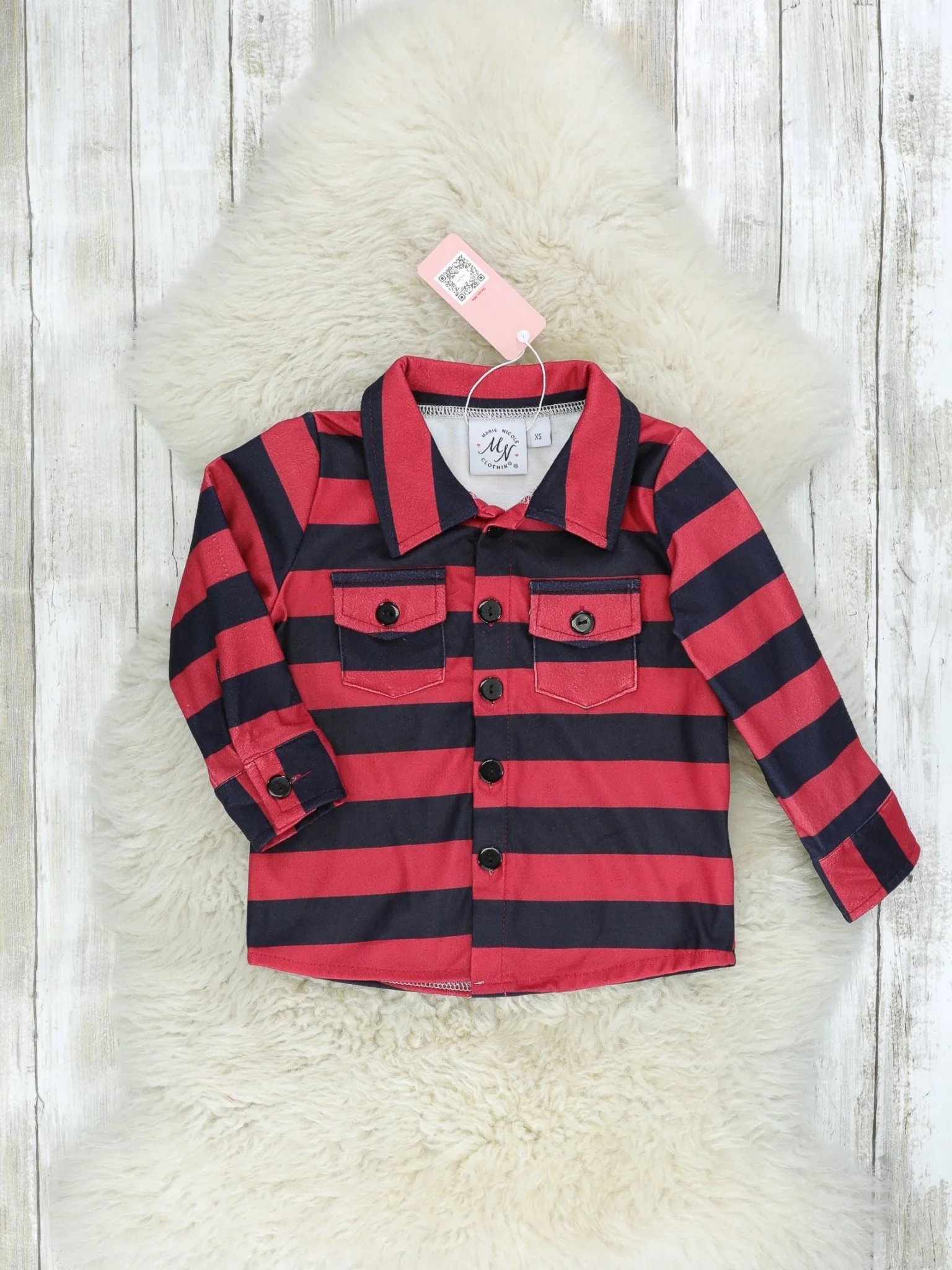 Red & Black Striped Pocket Button Up