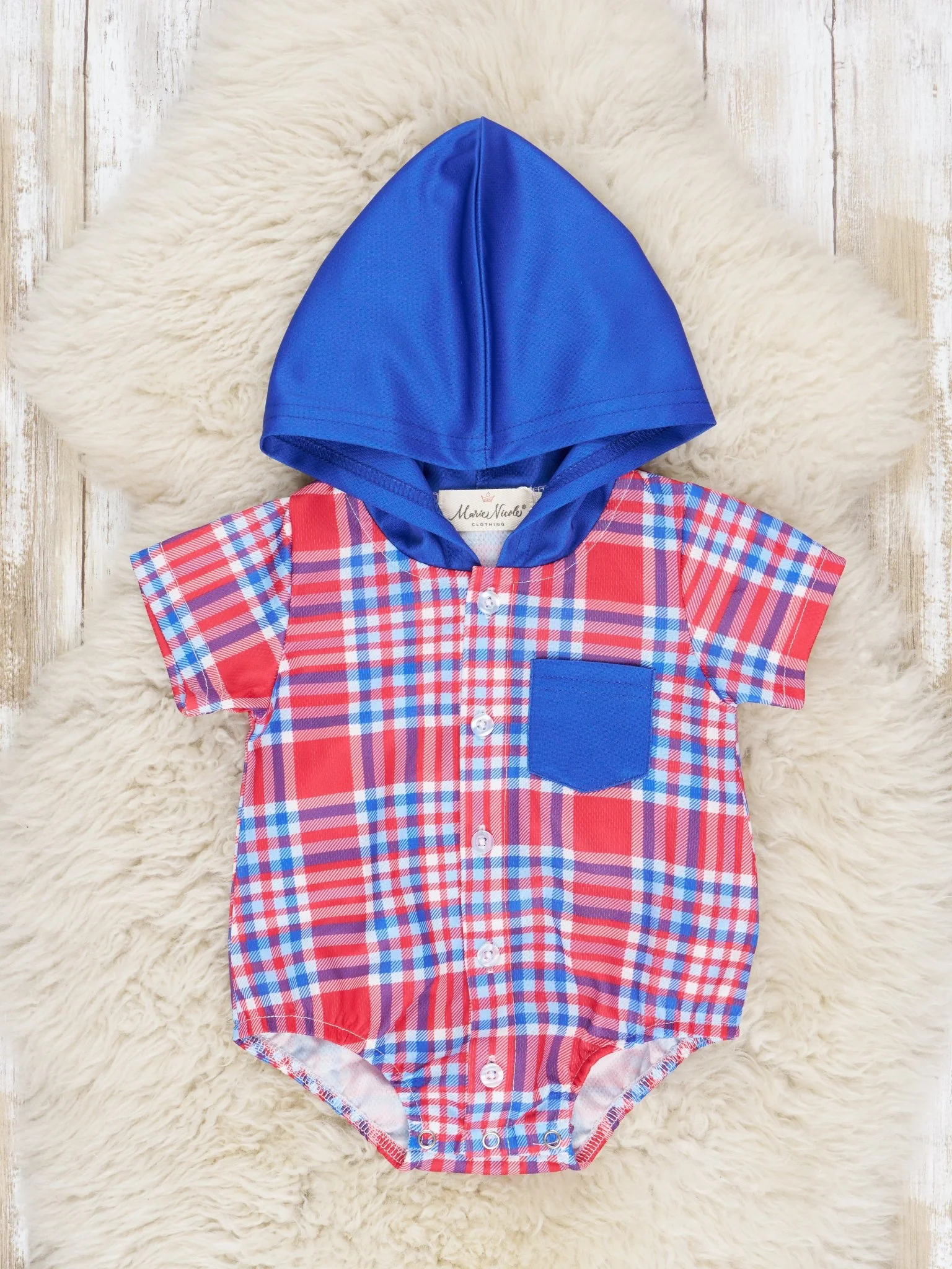 Red & Blue Plaid Hooded Romper