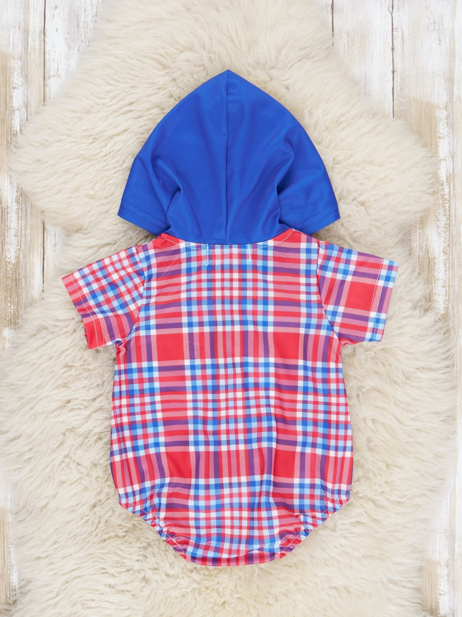 Red & Blue Plaid Hooded Romper - Image 2