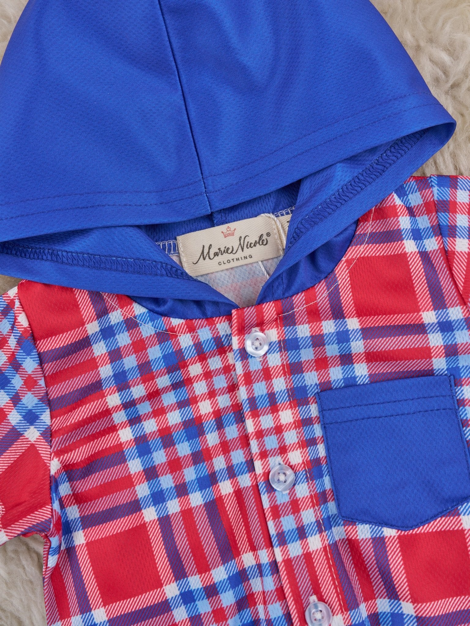Red & Blue Plaid Hooded Romper - Image 3