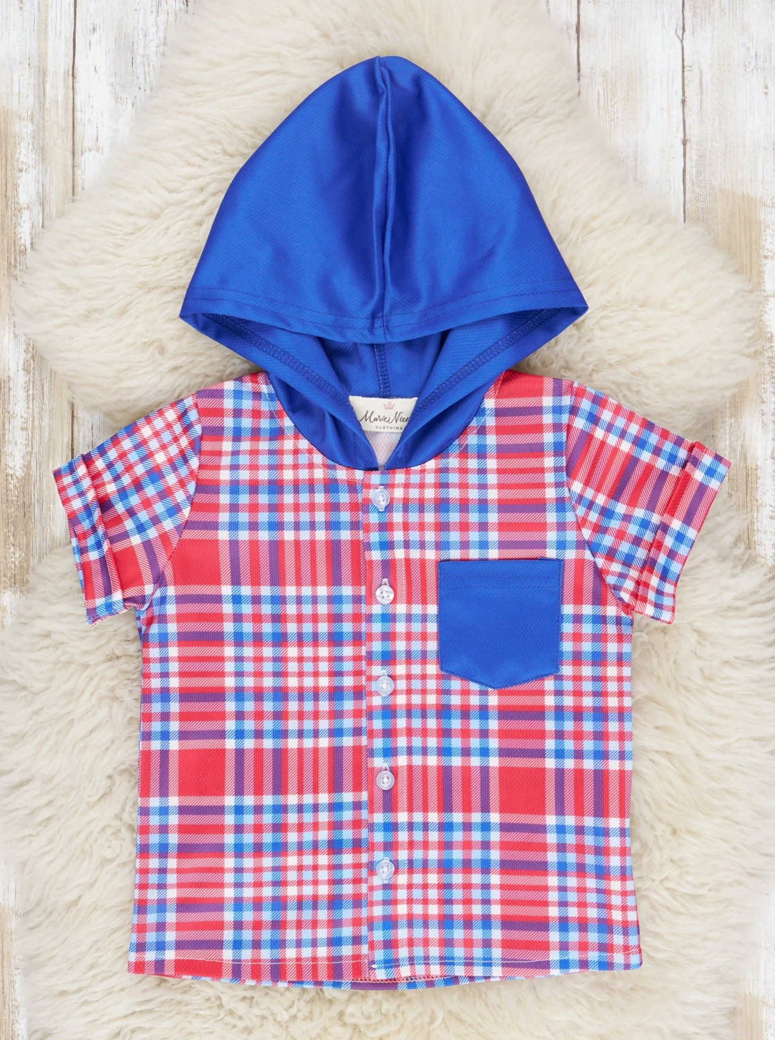 Red & Blue Plaid Hooded Shirt
