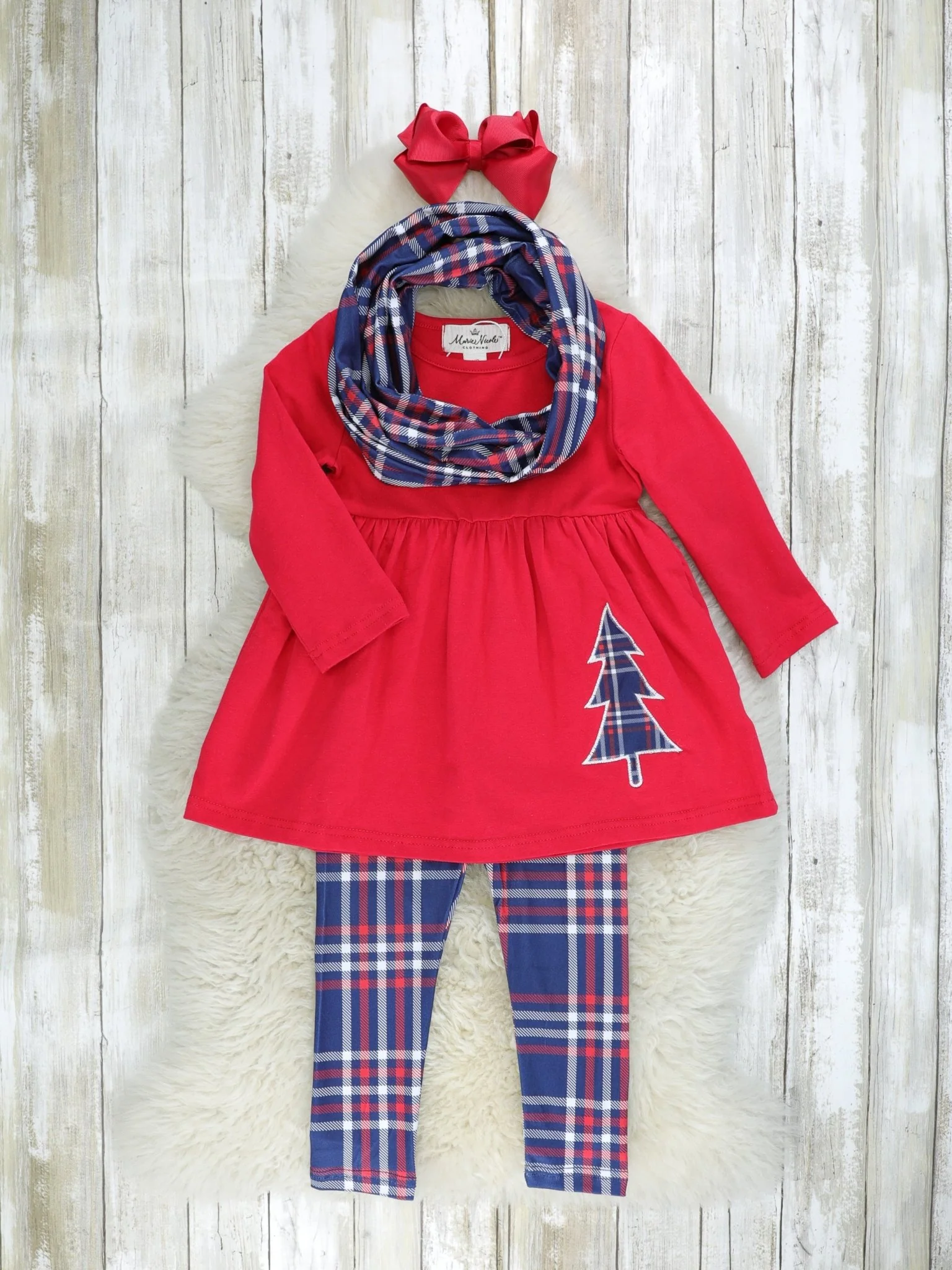 Red & Blue Plaid Christmas Tree 3-Piece Outfit