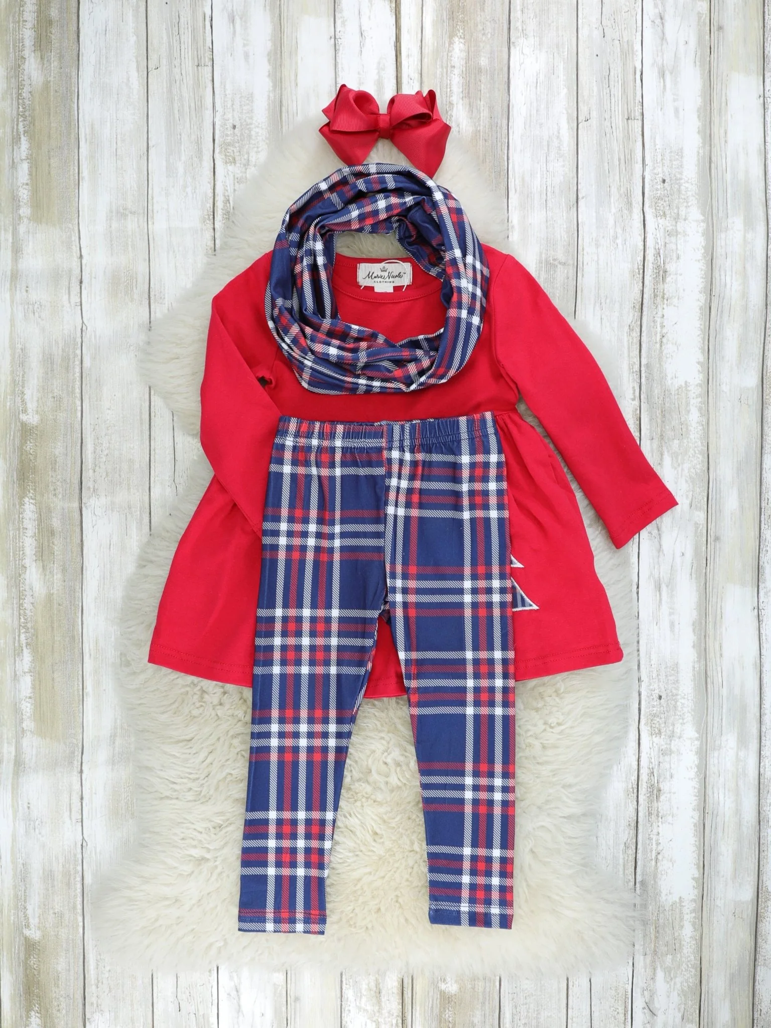 Red & Blue Plaid Christmas Tree 3-Piece Outfit - Image 2