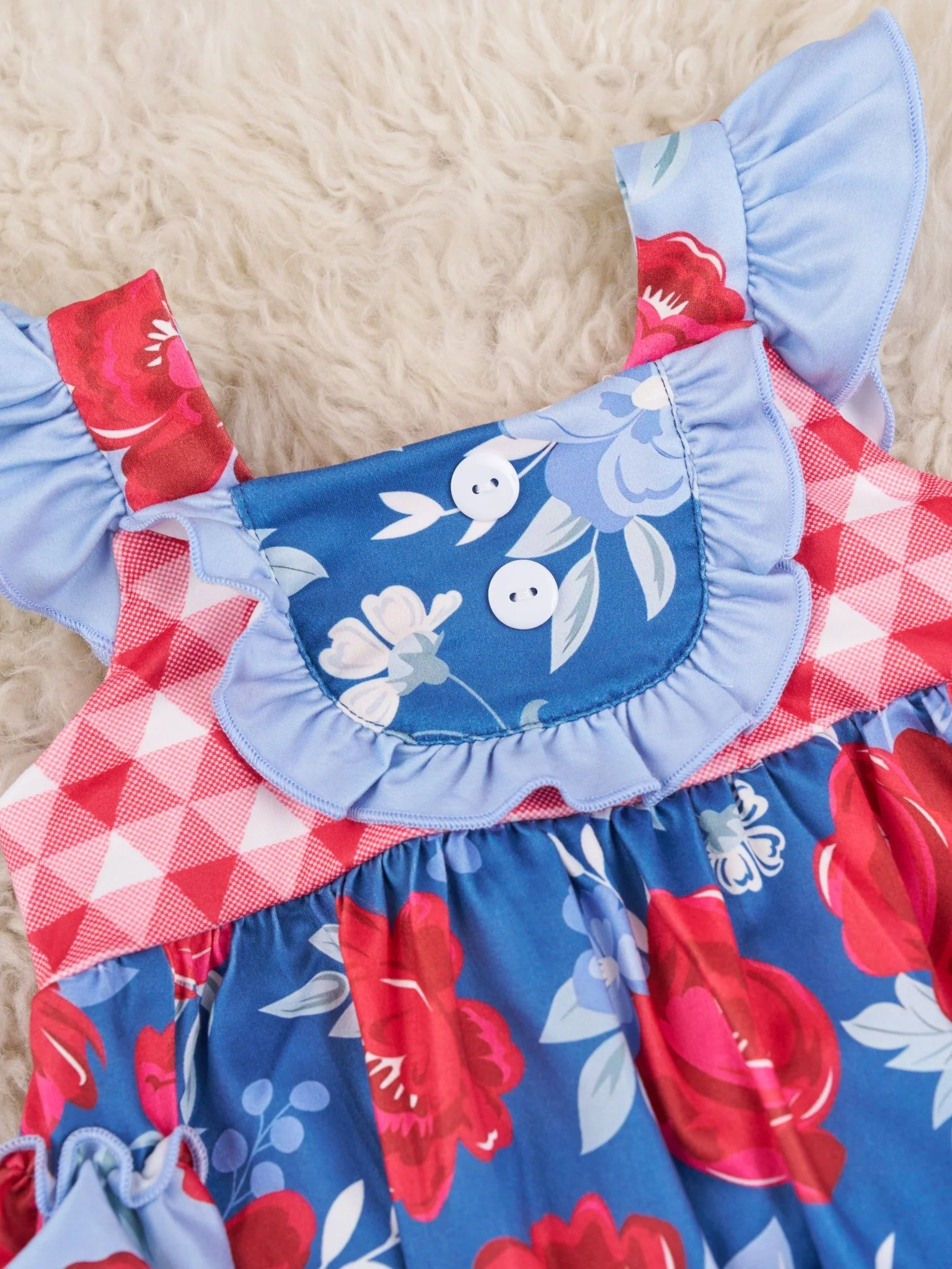 Red & Blue Rose Ruffle Bubble Romper - Image 3