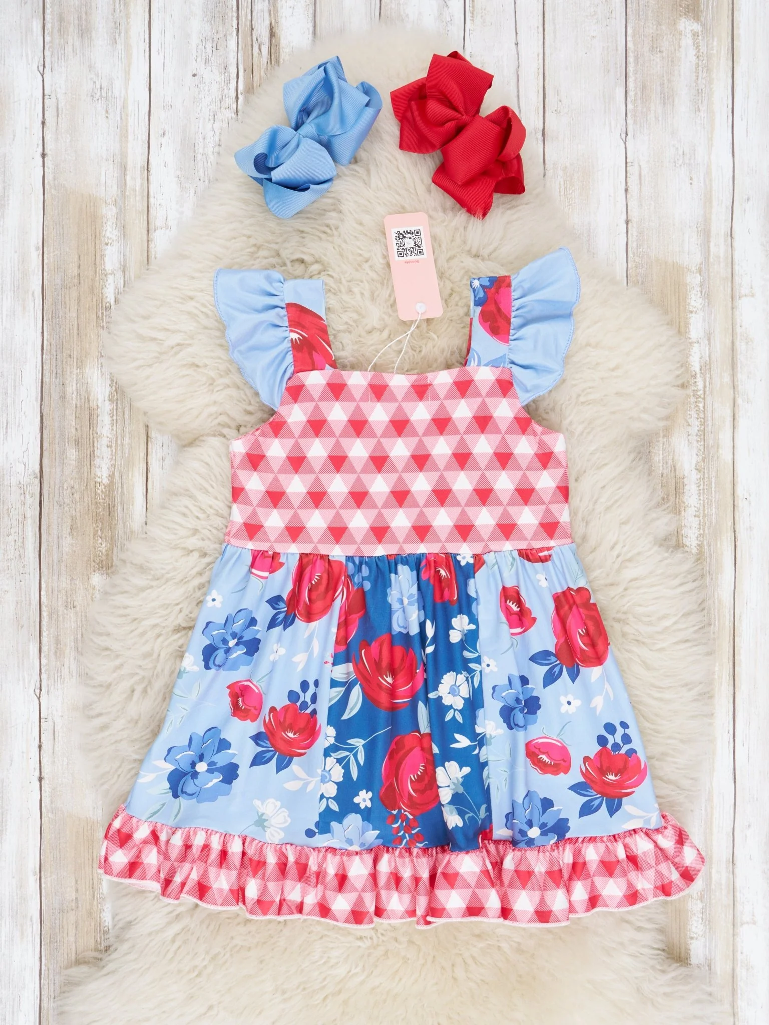 Red & Blue Rose Ruffle Dress - Image 2