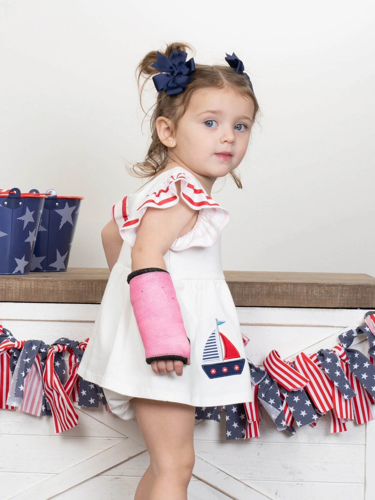 Red & Blue Sailboat Ruffle Bubble Romper - Image 4