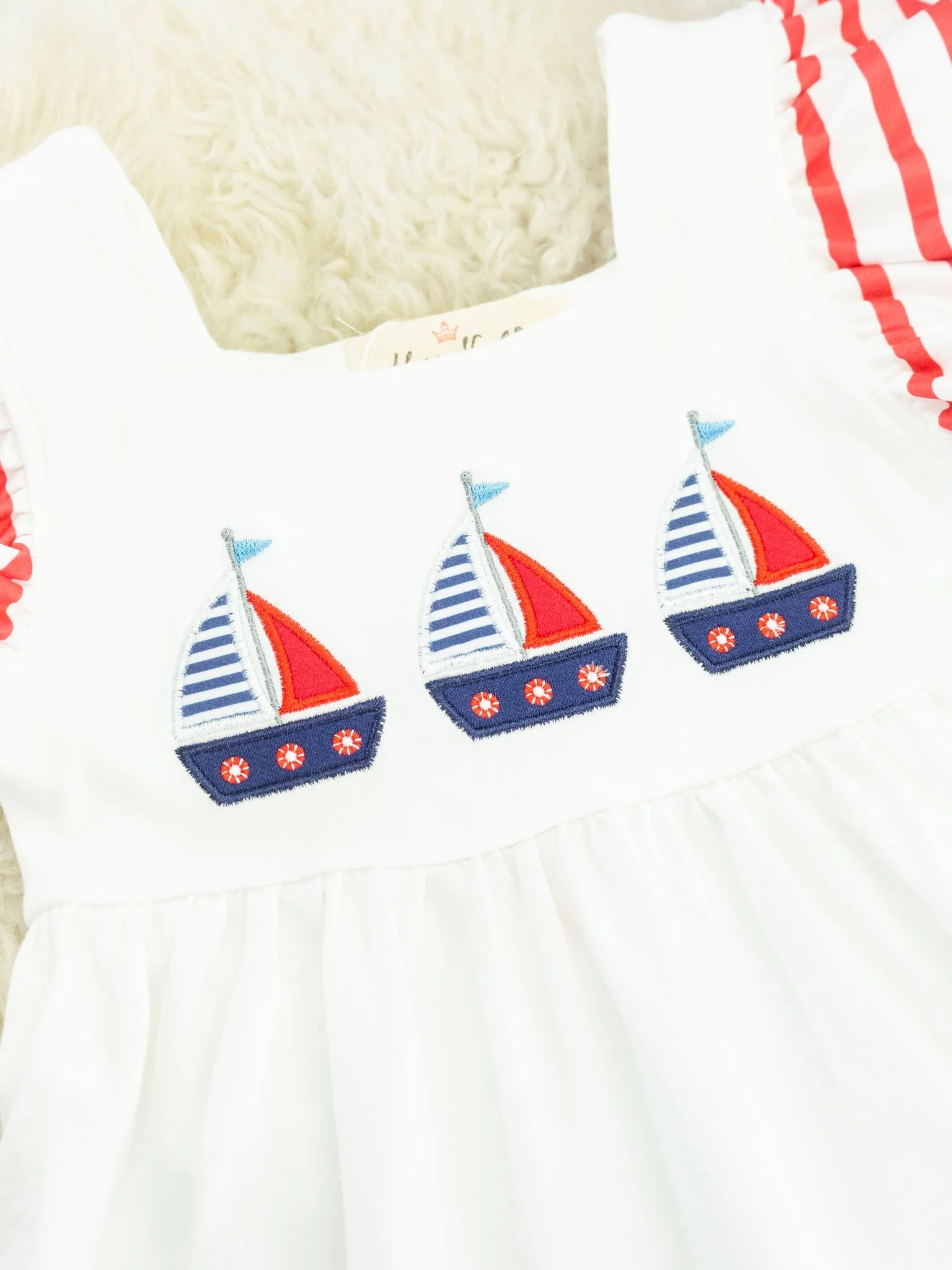 Red & Blue Sailboat Ruffle Dress - Image 3