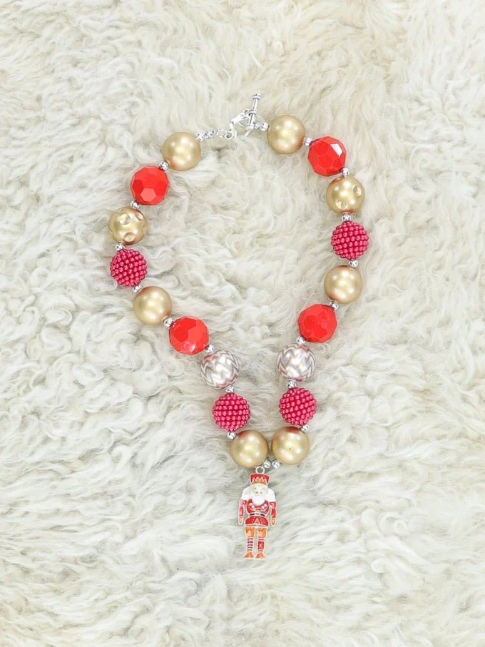 Red & Gold Nutcracker Bubblegum Necklace