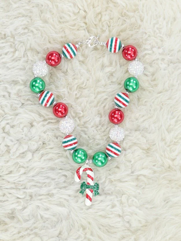Red & Green Candycane Bubblegum Necklace