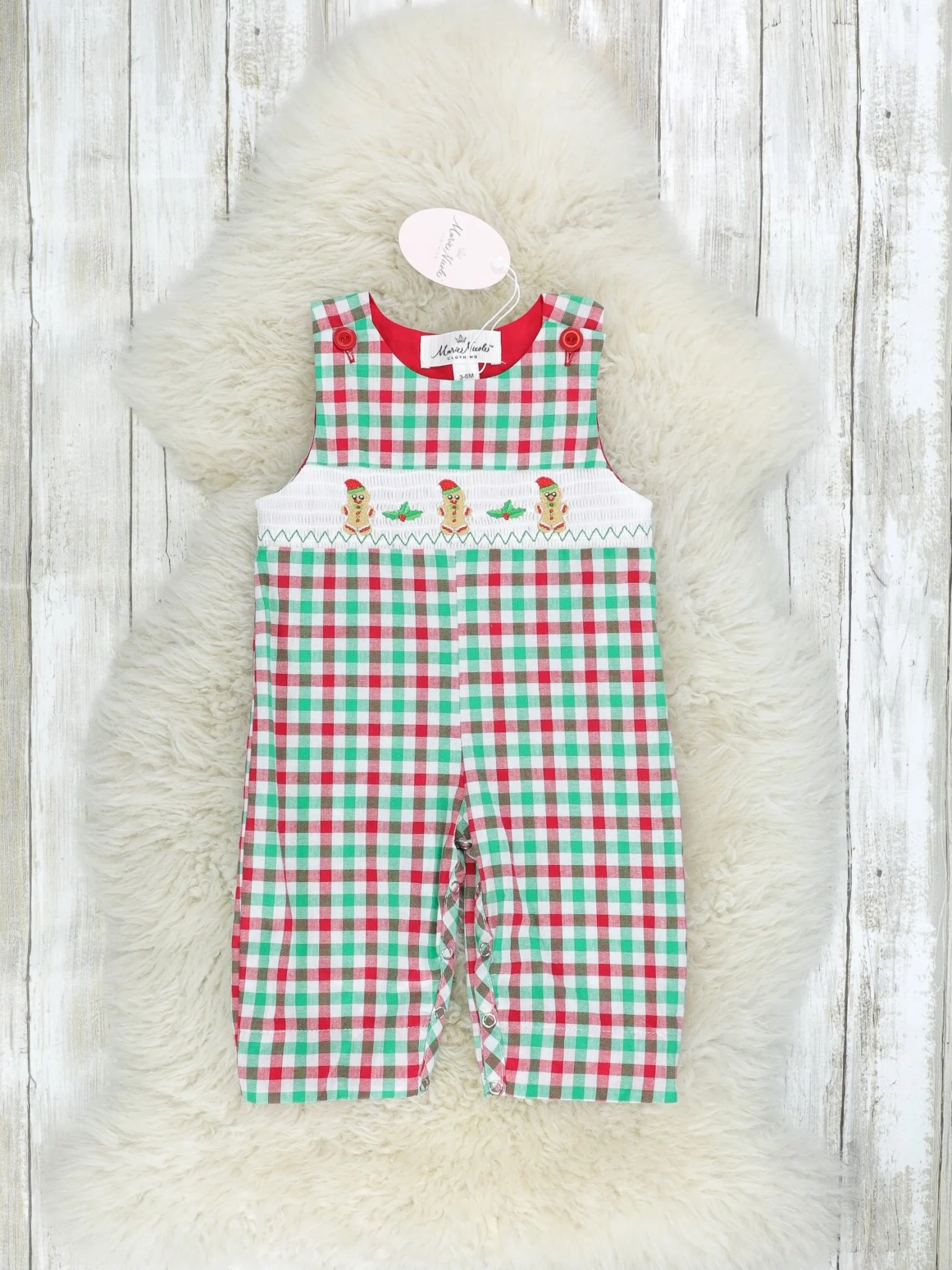 Red & Green Gingerbread Smocked Johnny