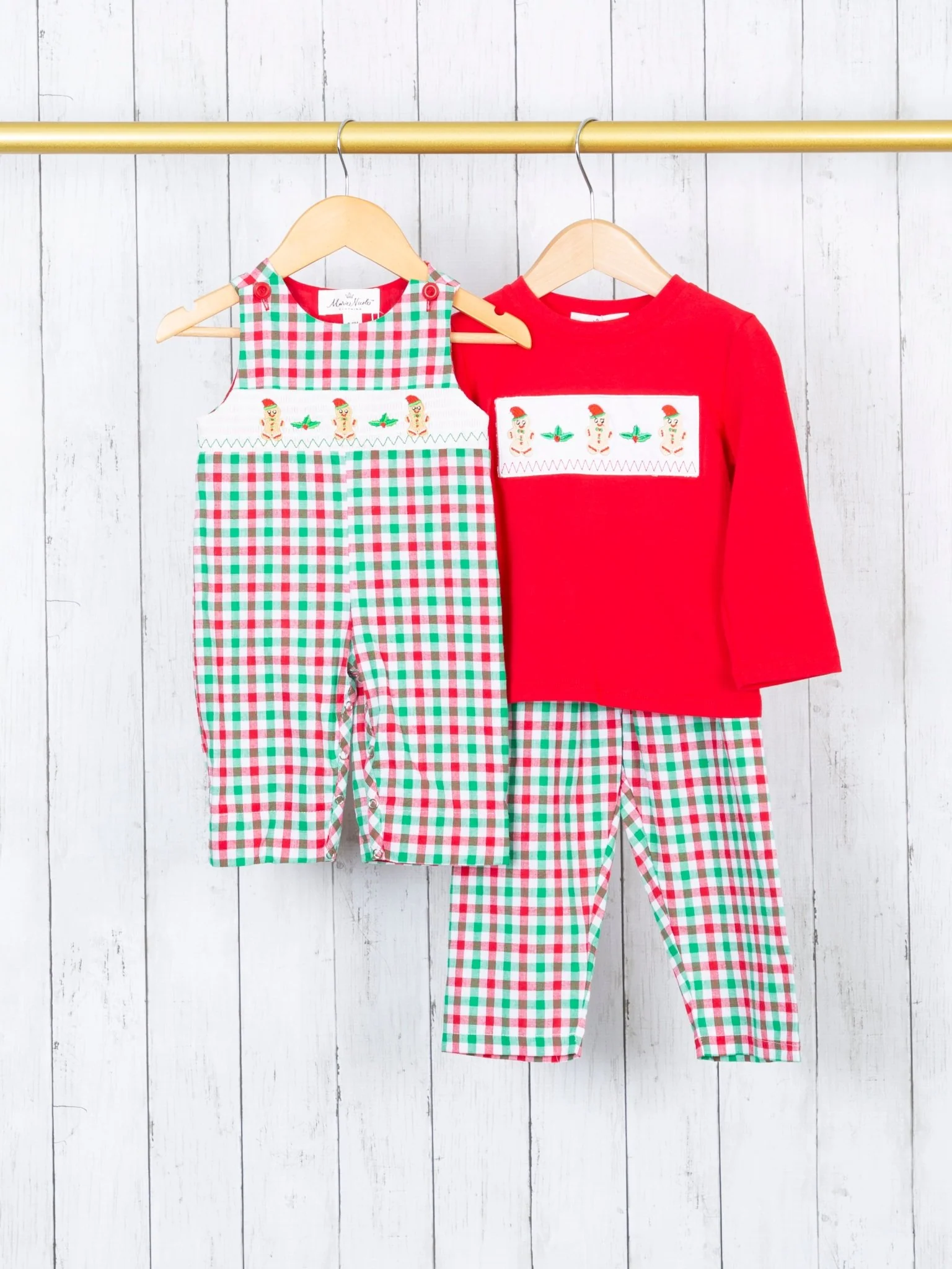 Red & Green Gingerbread Smocked Johnny - Image 3