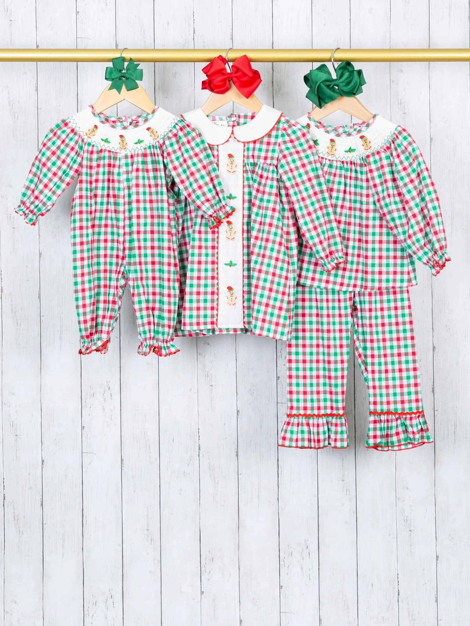 Red & Green Gingerbread Smocked Ruffle Outfit - Image 4
