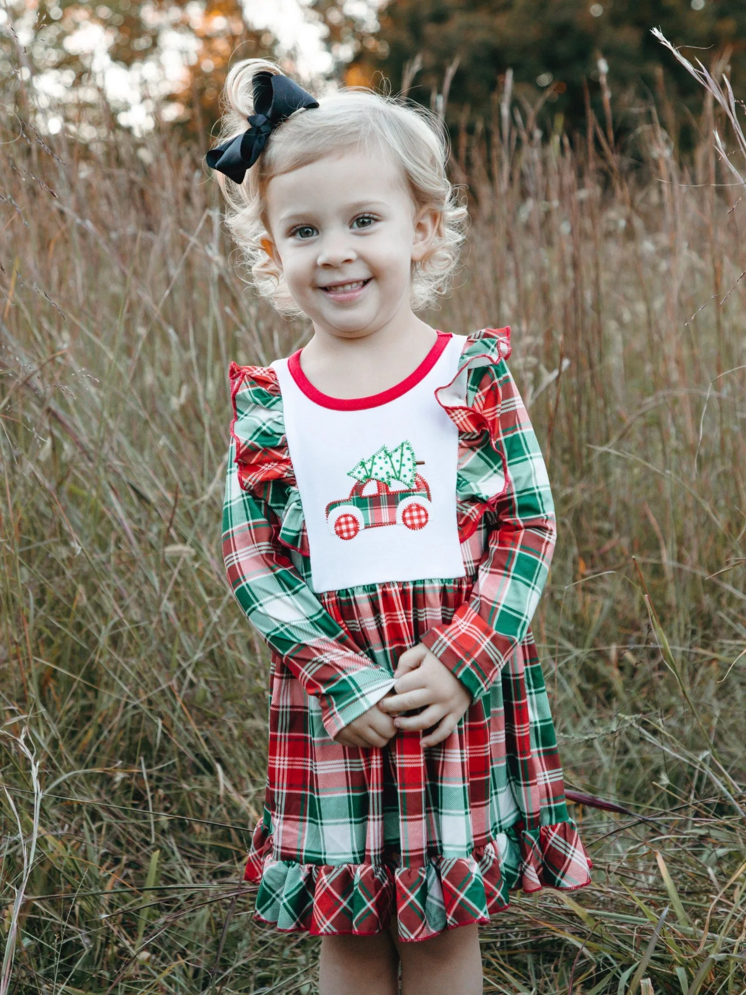 Red & Green Plaid Christmas Tree Ruffle Dress