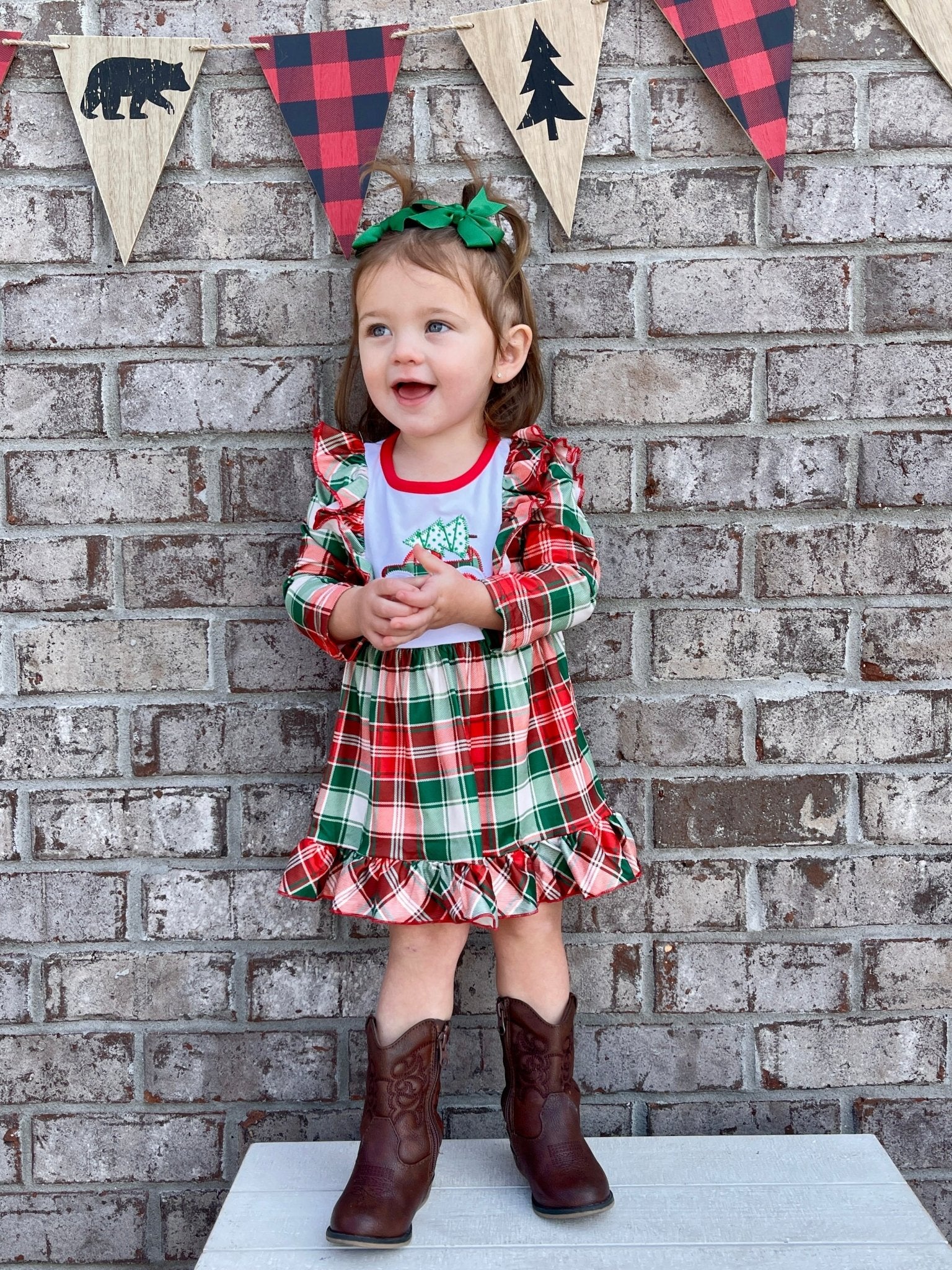 Red & Green Plaid Christmas Tree Ruffle Dress - Image 3