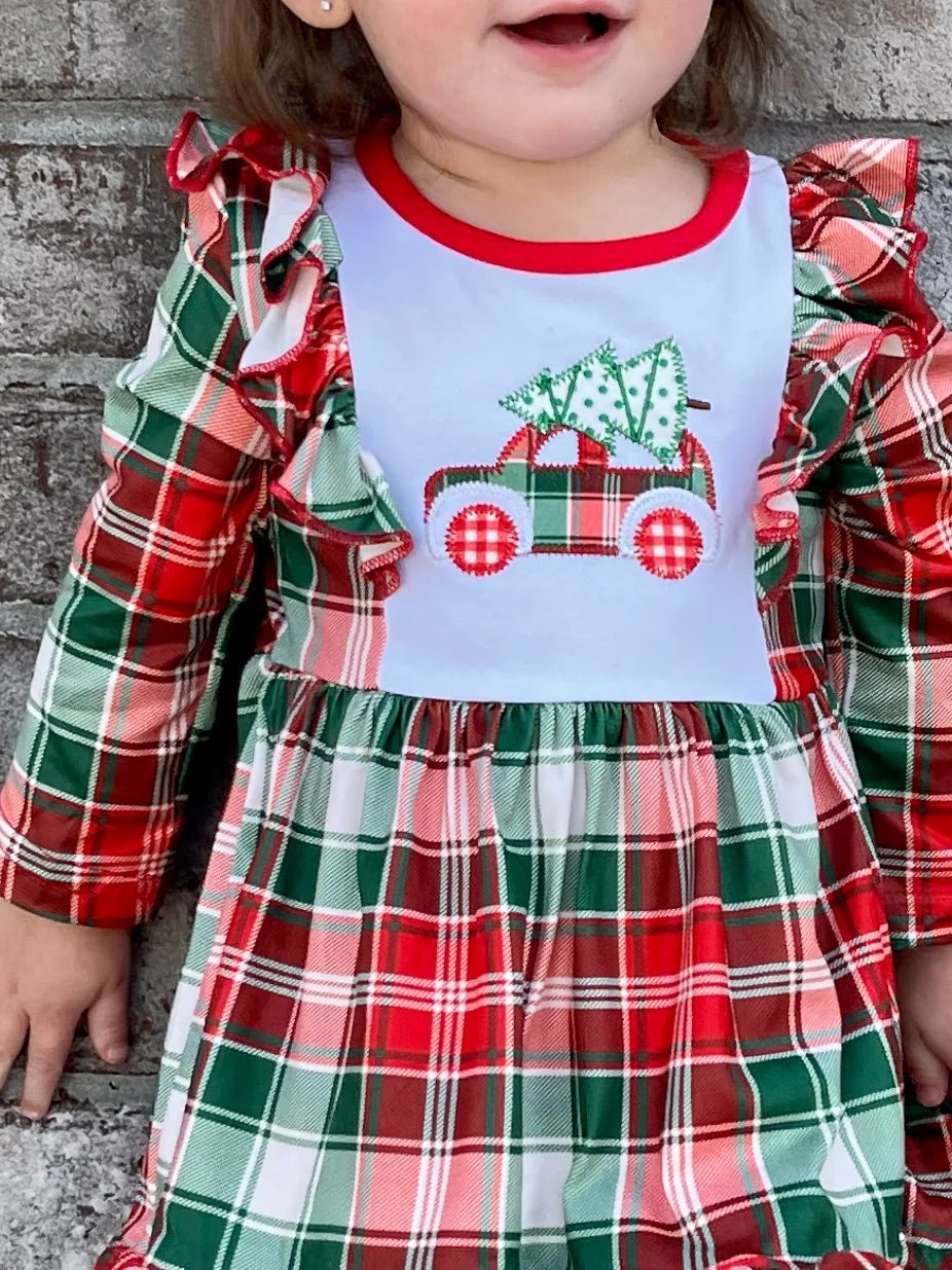Red & Green Plaid Christmas Tree Ruffle Dress - Image 4
