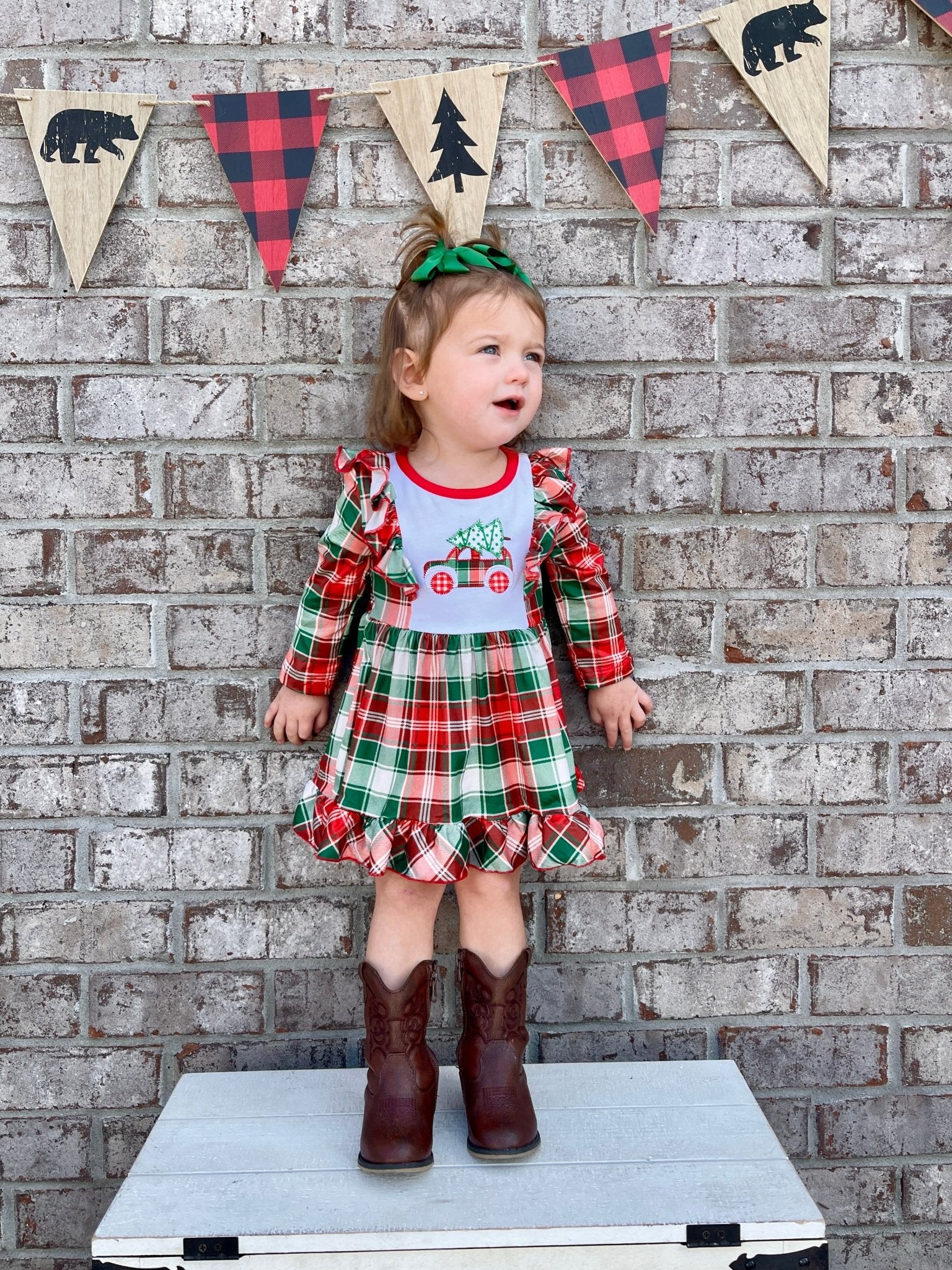Red & Green Plaid Christmas Tree Ruffle Dress - Image 5