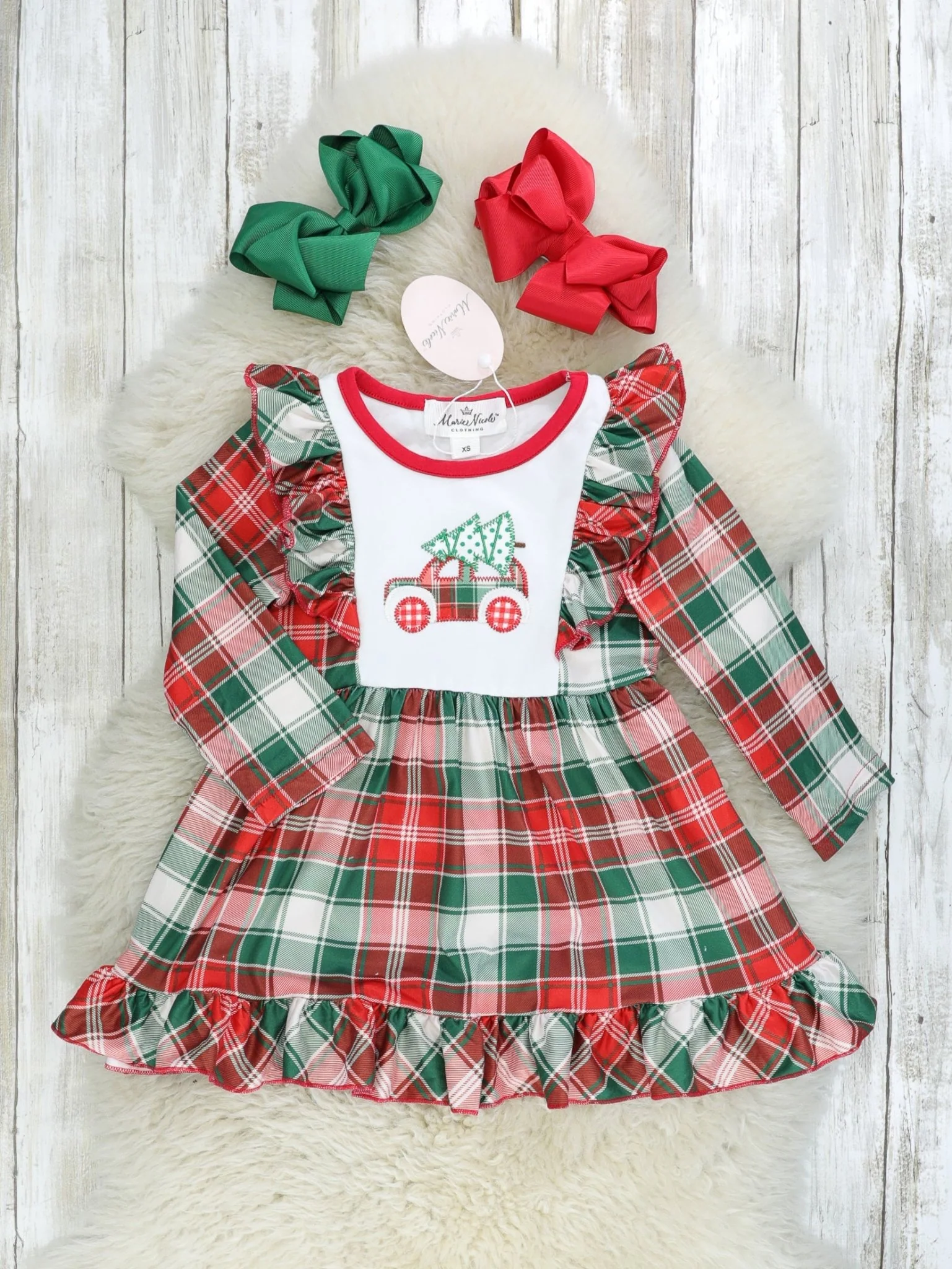 Red & Green Plaid Christmas Tree Ruffle Dress - Image 6