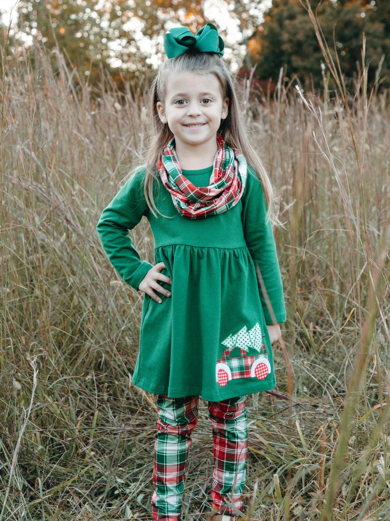 Red & Green Plaid Christmas Tree 3-Piece Outfit