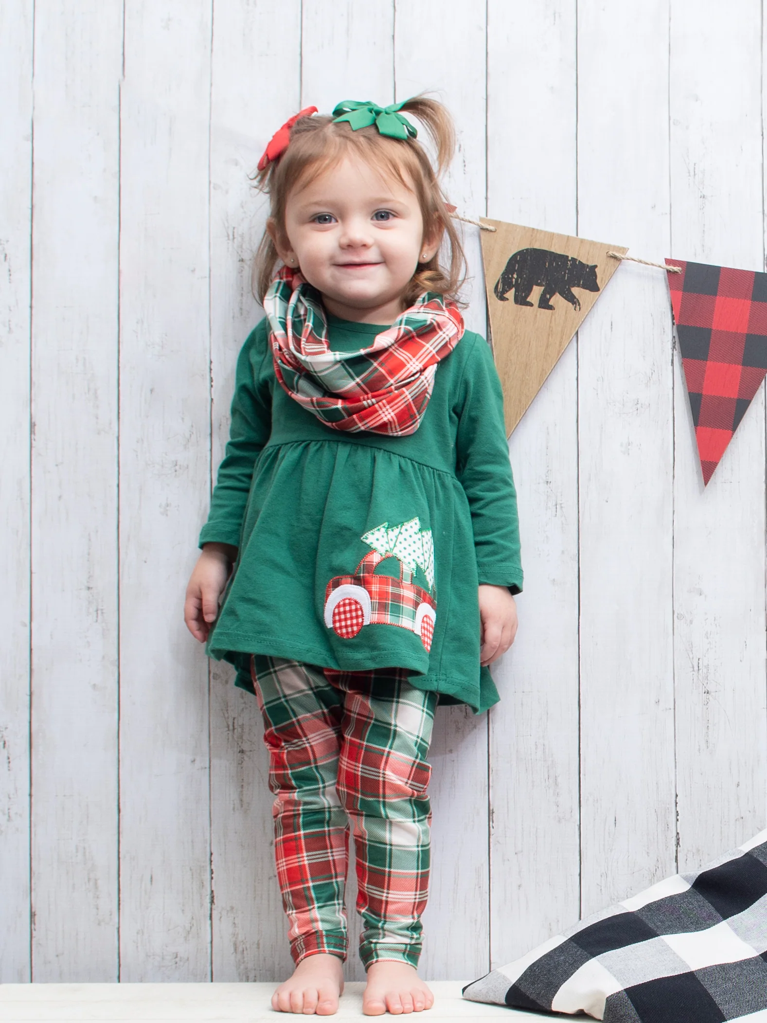 Red & Green Plaid Christmas Tree 3-Piece Outfit - Image 3