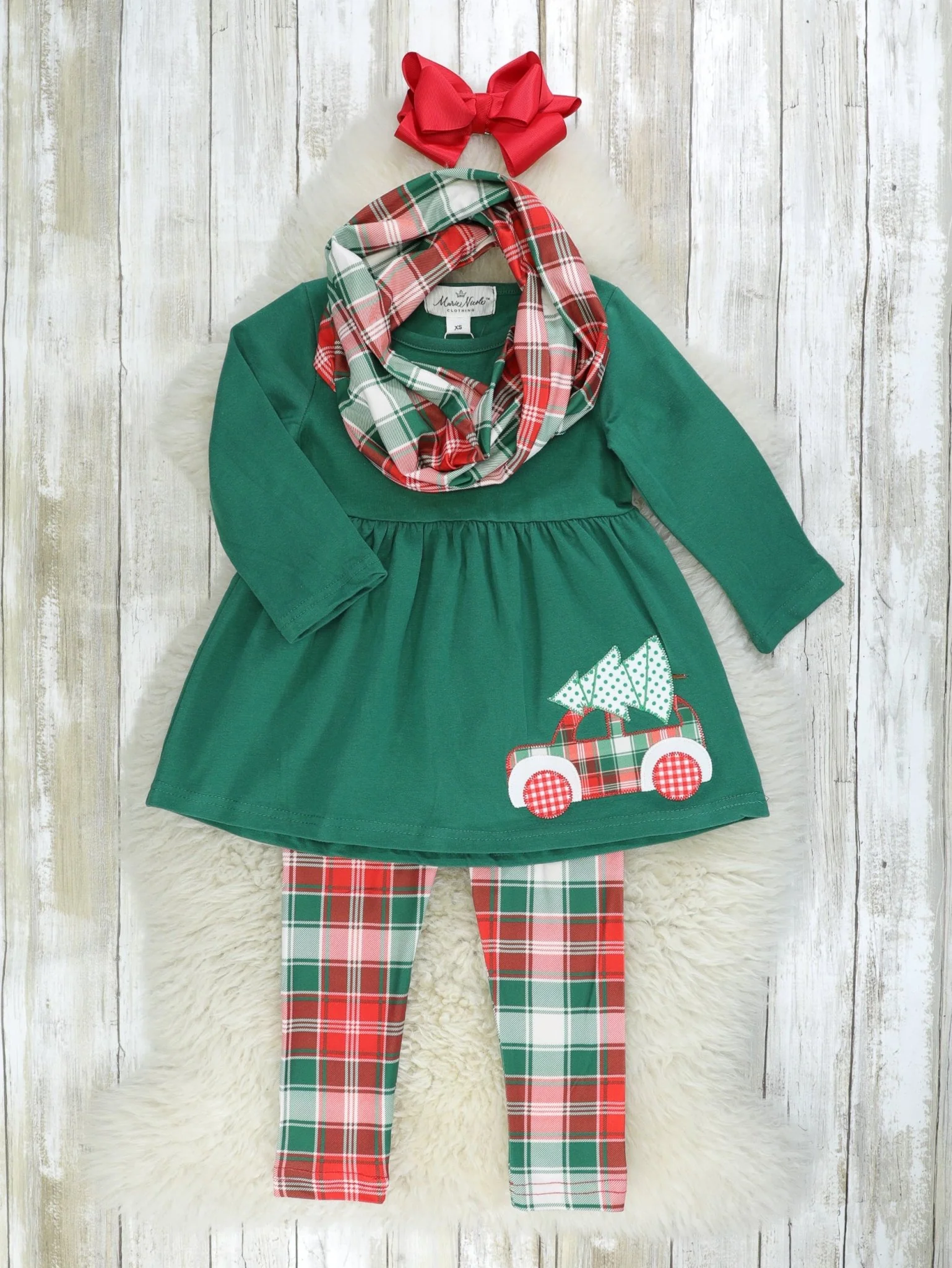 Red & Green Plaid Christmas Tree 3-Piece Outfit - Image 4