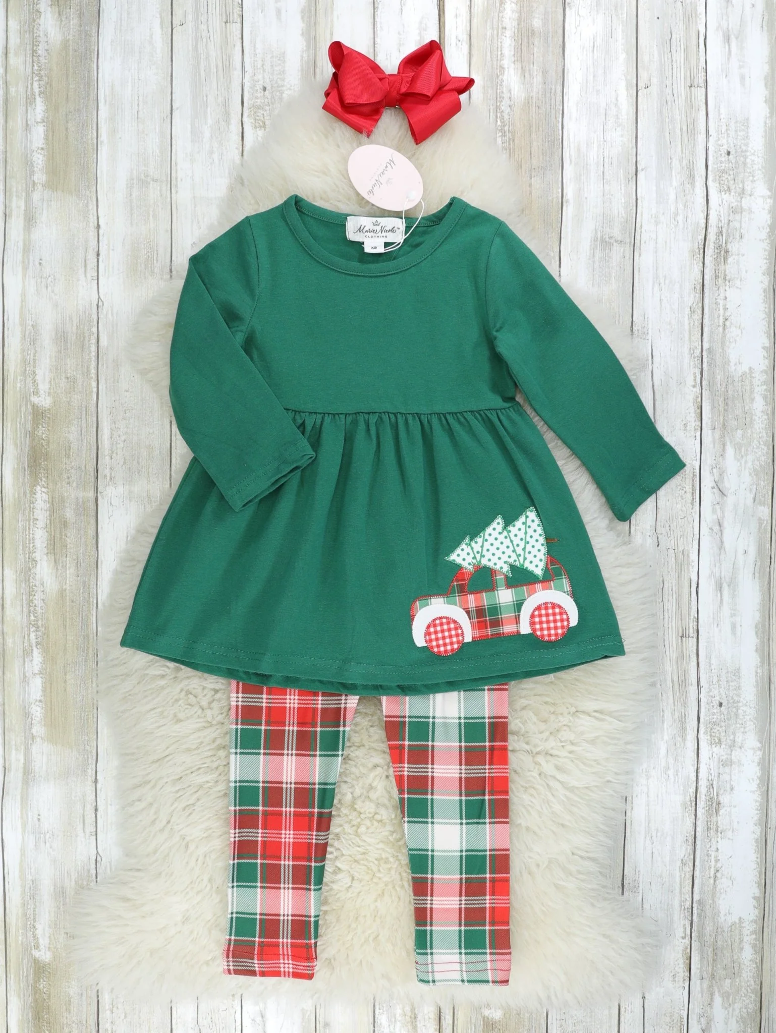 Red & Green Plaid Christmas Tree 3-Piece Outfit - Image 5