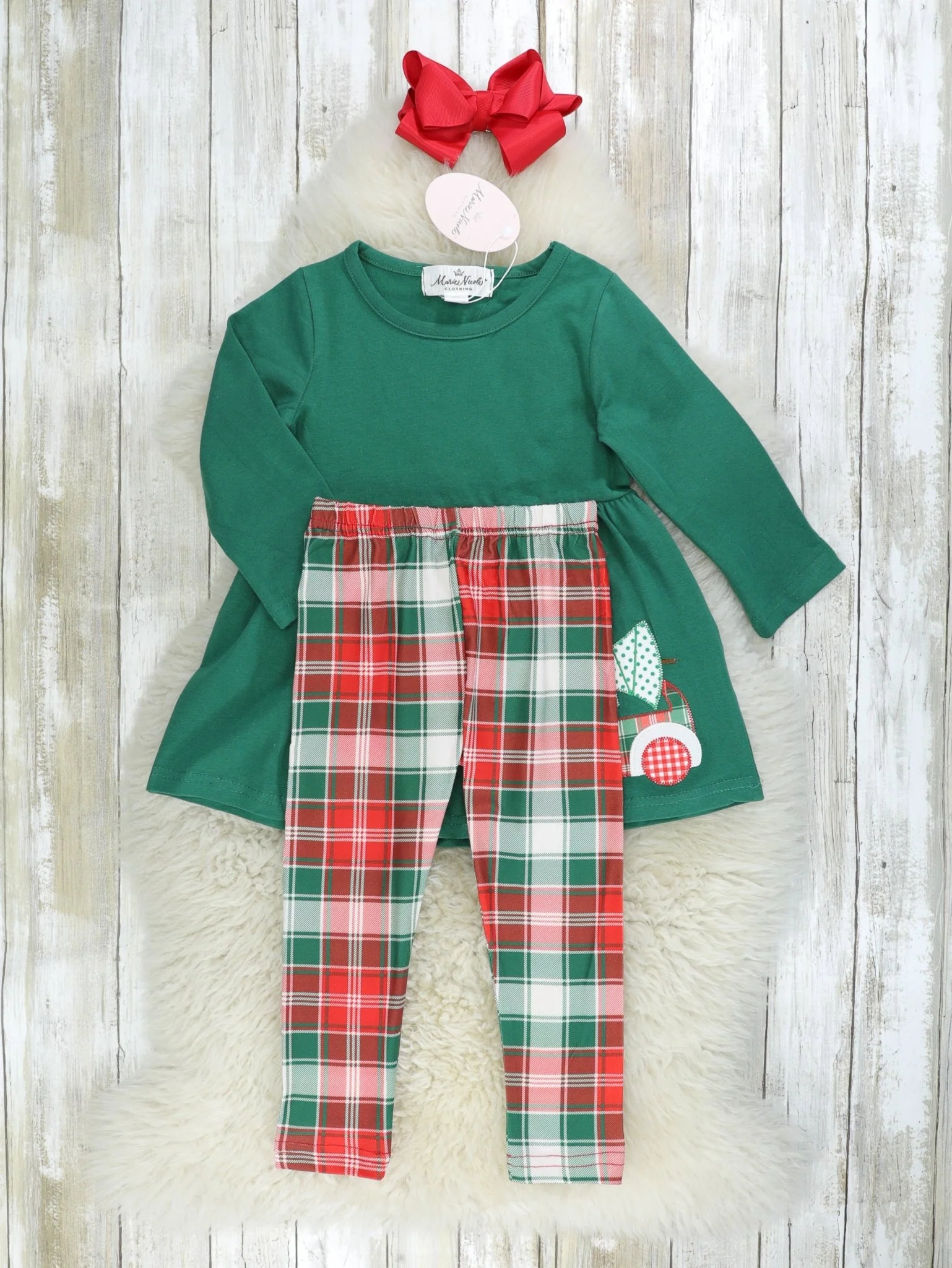 Red & Green Plaid Christmas Tree 3-Piece Outfit - Image 6