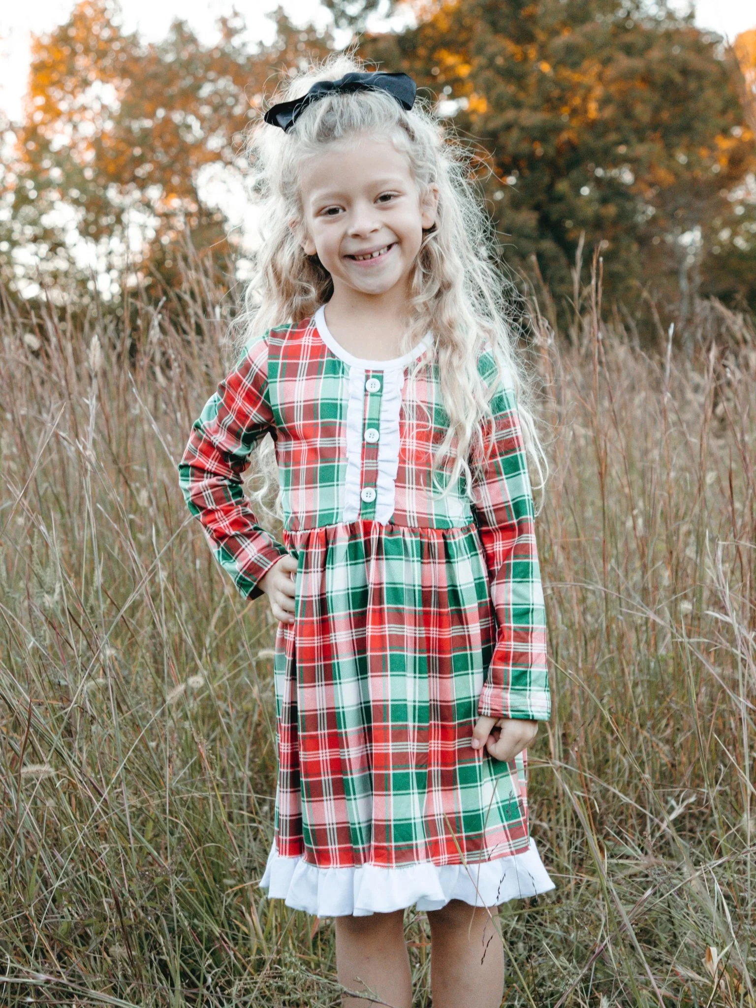 Red & Green Plaid Ruffle Dress