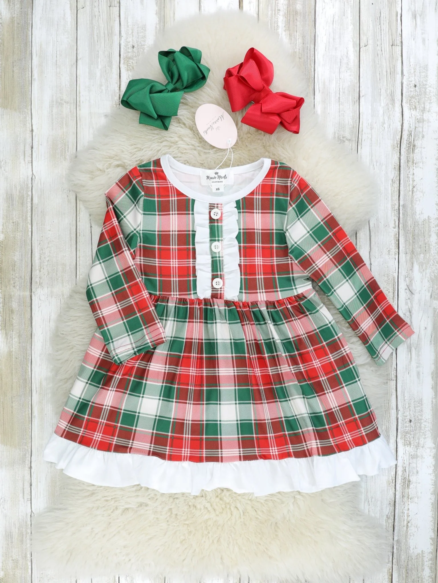 Red & Green Plaid Ruffle Dress - Image 3