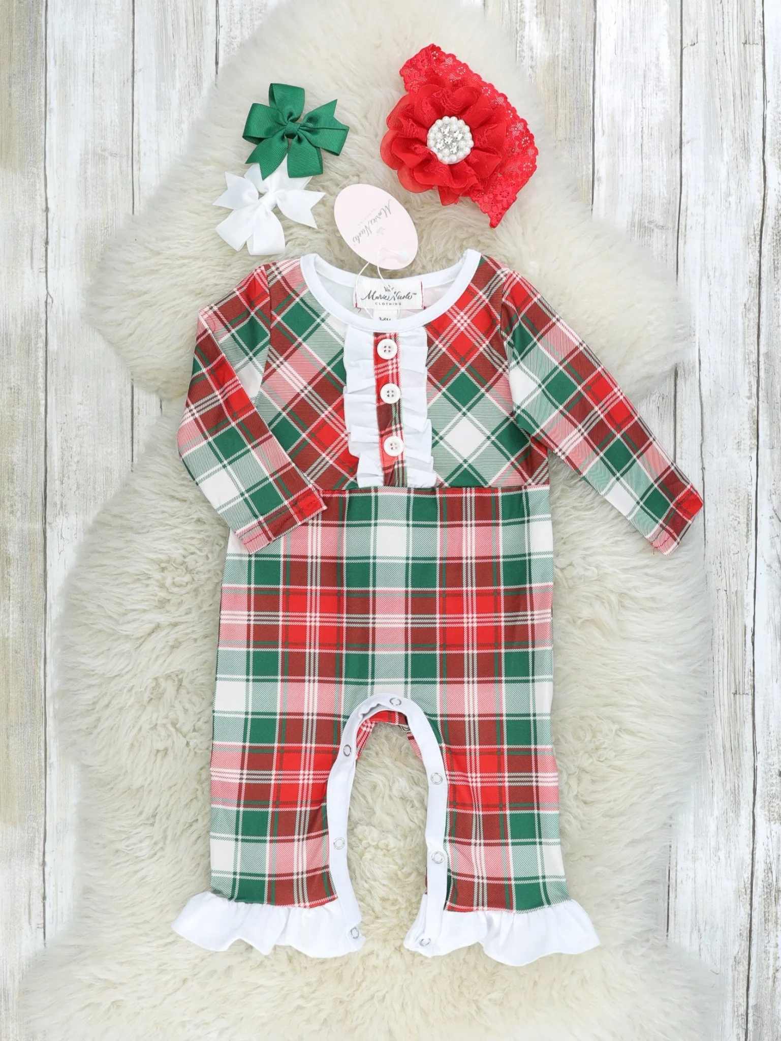 Red & Green Plaid Ruffle Romper