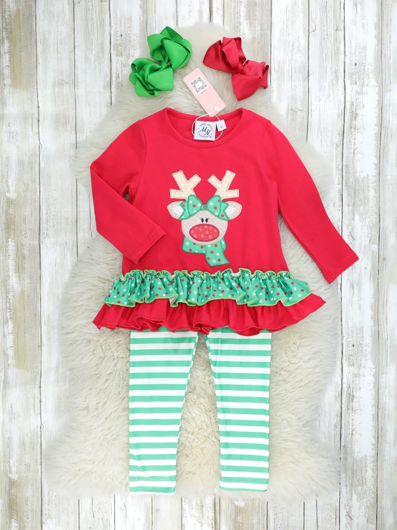 Red & Green Reindeer Ruffle Outfit