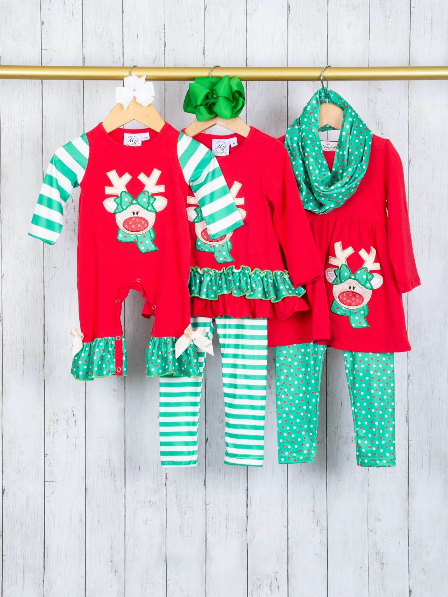 Red & Green Reindeer Ruffle Outfit - Image 3