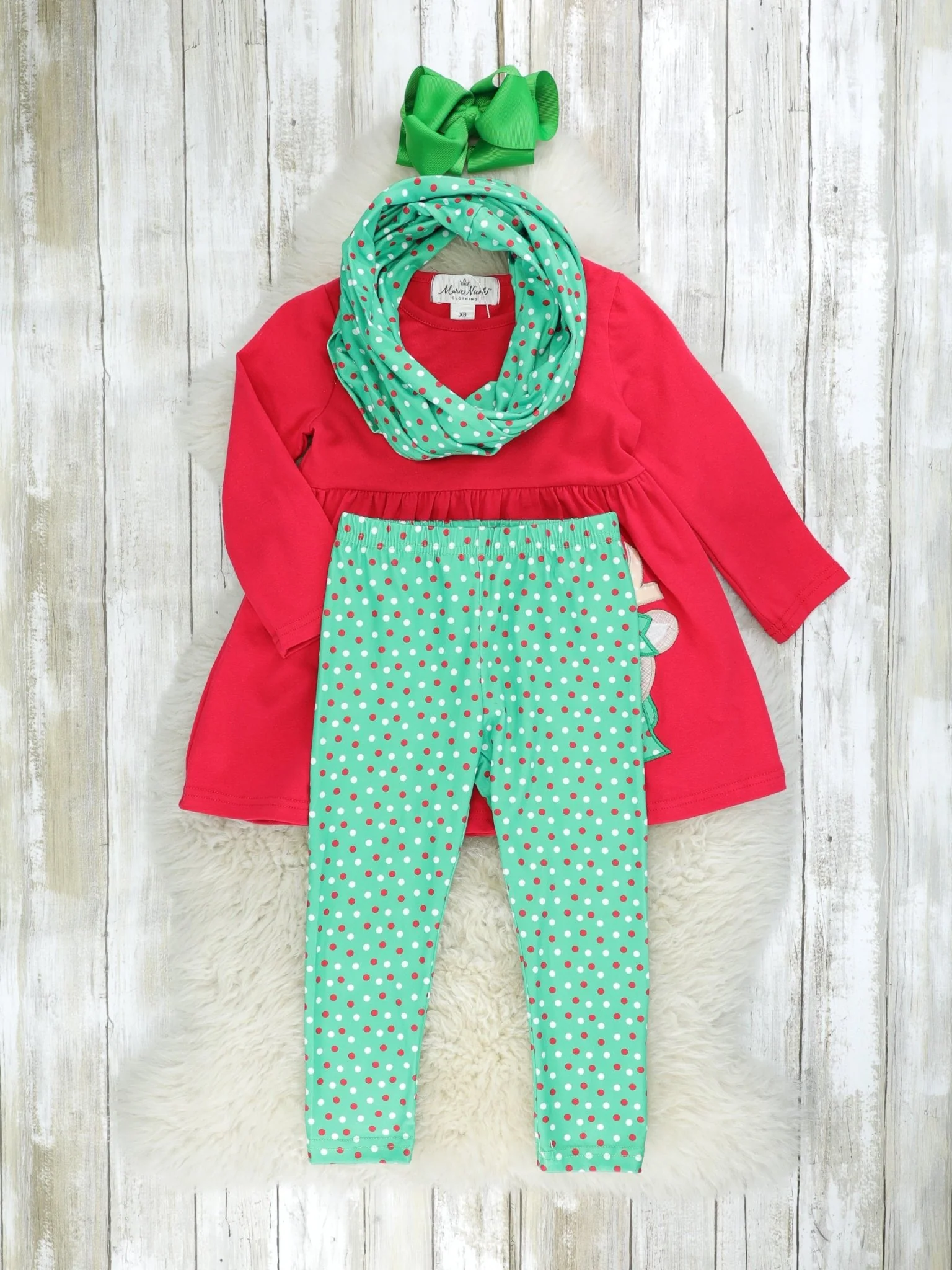 Red & Green Reindeer 3-Piece Outfit - Image 2