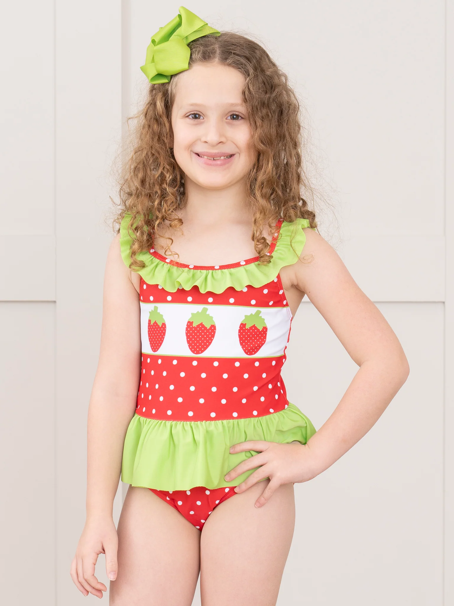 Red & Lime Green Strawberry Swimsuit
