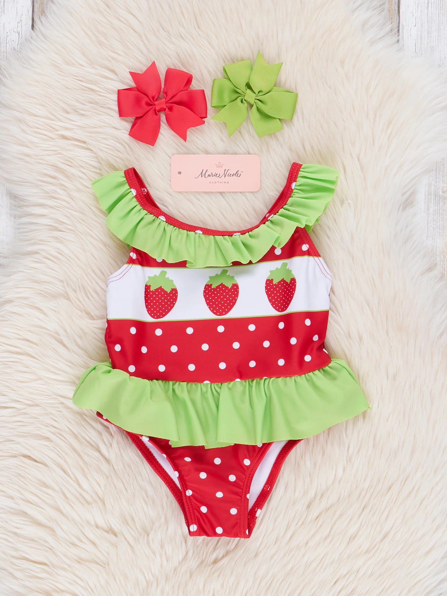Red & Lime Green Strawberry Swimsuit - Image 2
