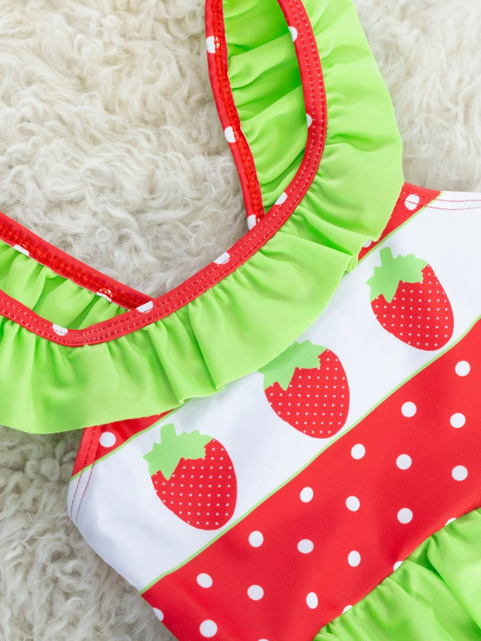 Red & Lime Green Strawberry Swimsuit - Image 3