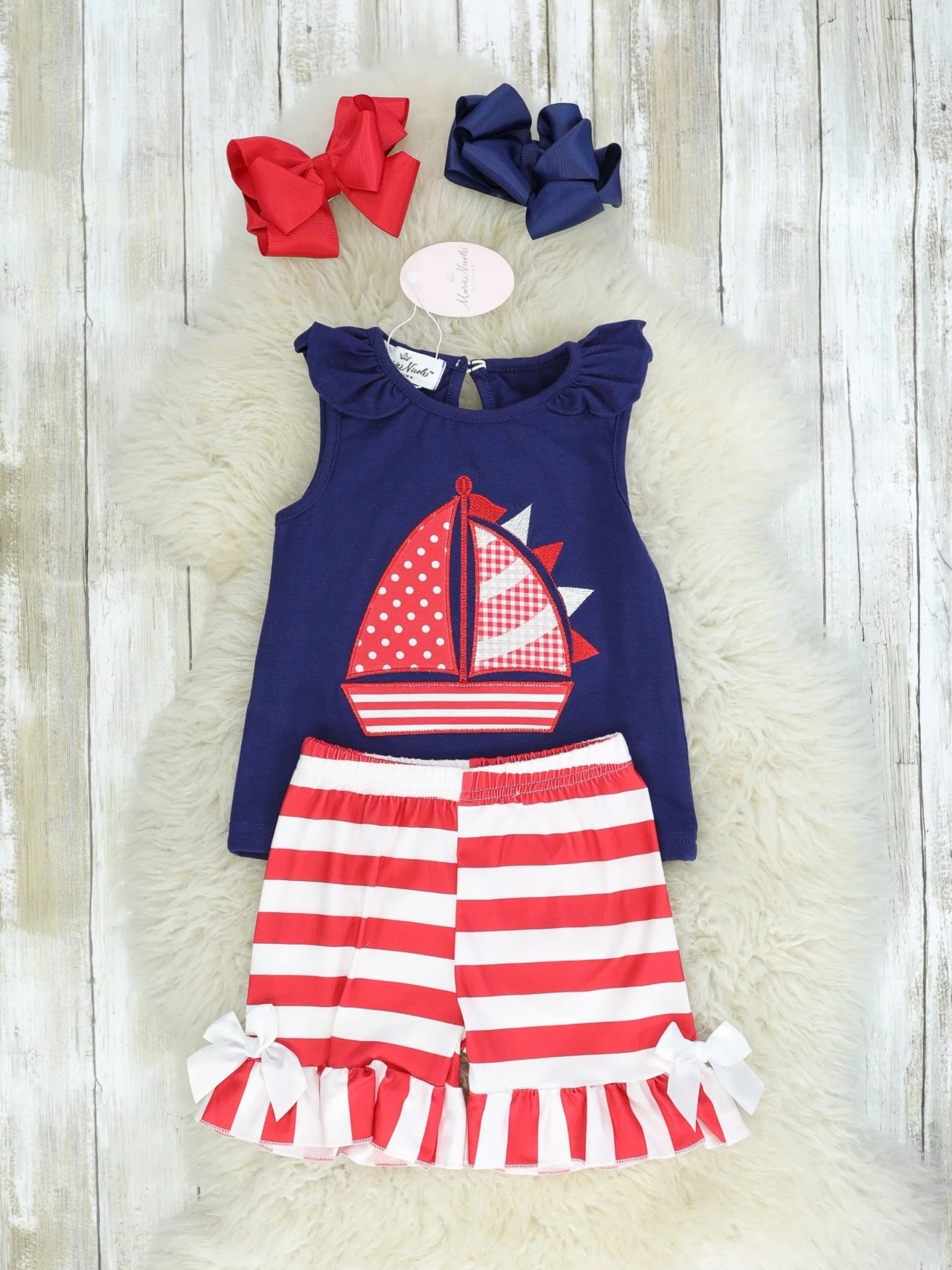 Red & Navy Sailboat Ruffle Outfit - Image 2