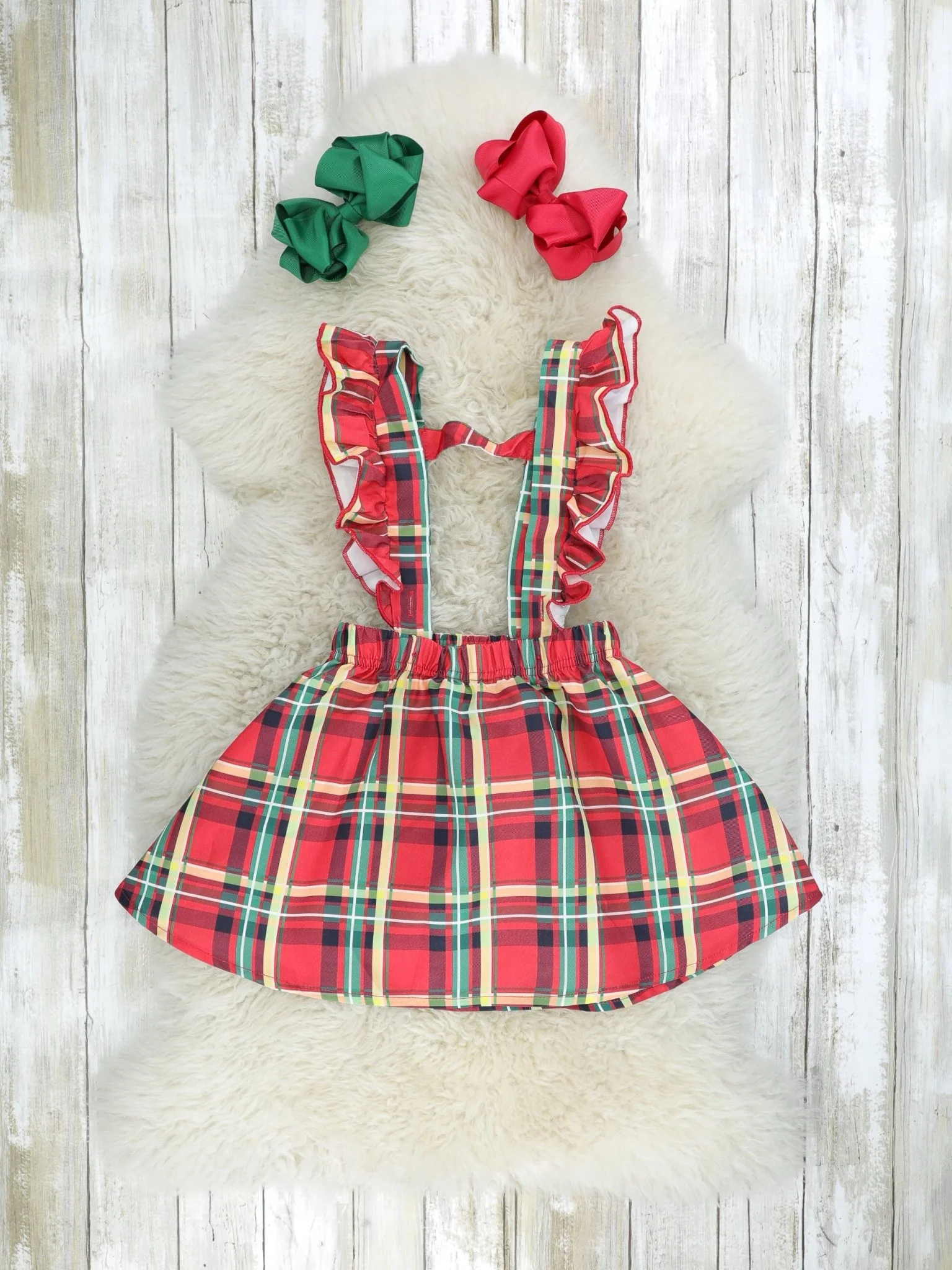 Red & Yellow Plaid Overall Dress Set - Image 3